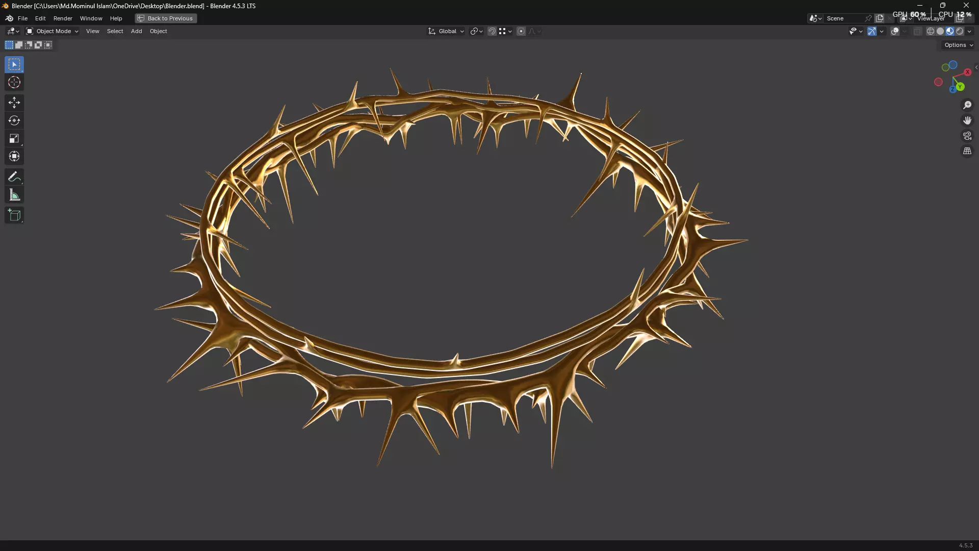 Gold Crown of Thorns PBR 3D model_6