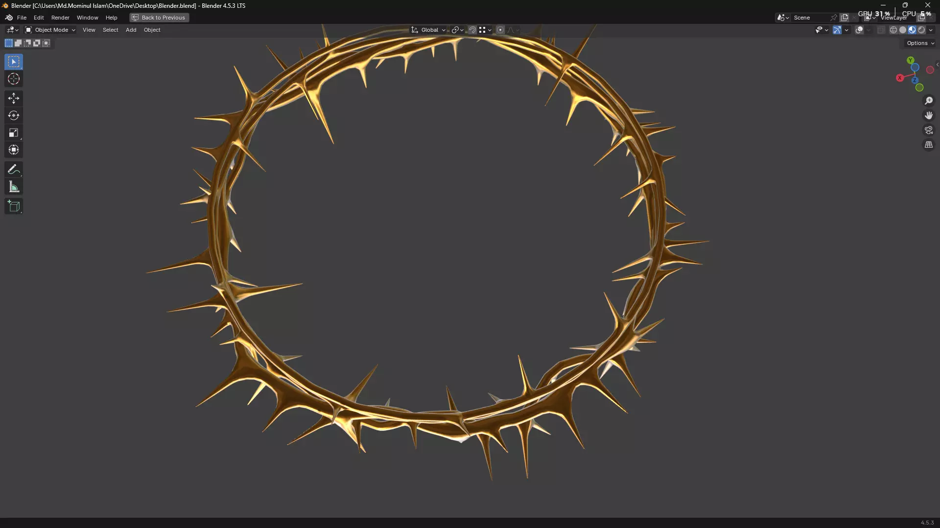Gold Crown of Thorns PBR 3D model_7