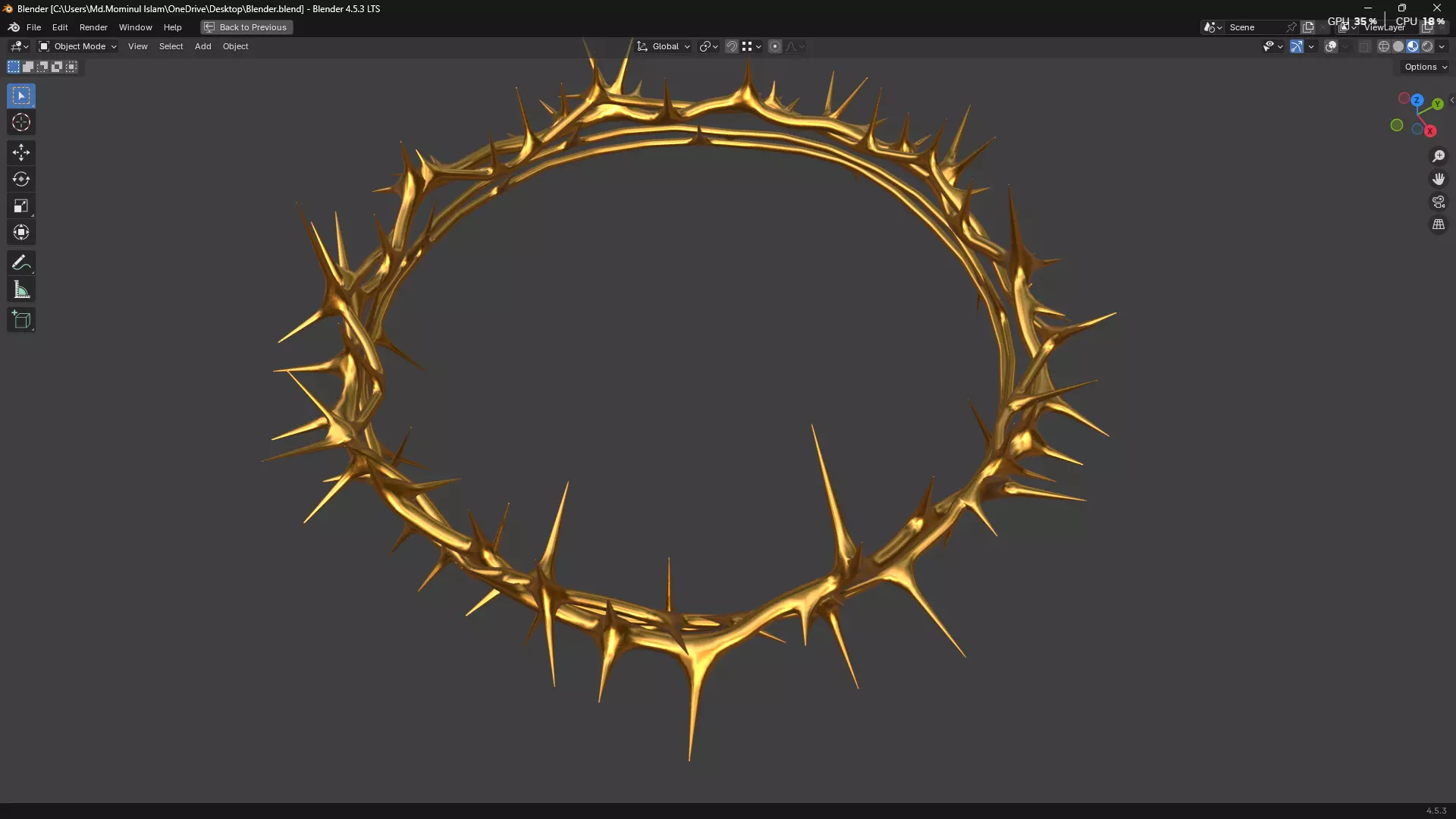 Gold Crown of Thorns PBR 3D model_5