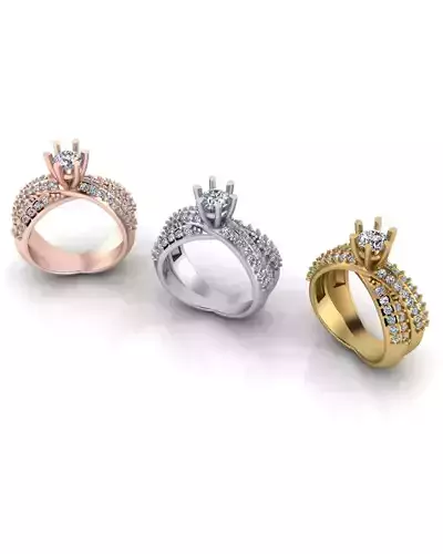 cross over solitaire pave setting jewelry ring 