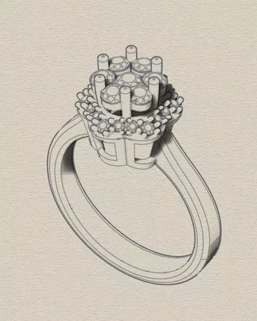 flower setting halo engagement jewelry ring  3D print model_7