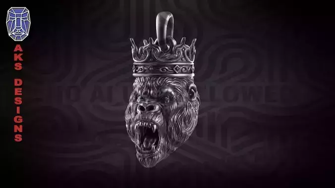 Jewelry pendant Monkey ape king with crown 3D print model