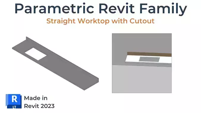 WORKTOP STRAIGHT WITH CUTOUT Revit Family UK Parametric 3D model WORKTOP STRAIGHT WITH CUTOUT Revit Family UK Parametric 3D model