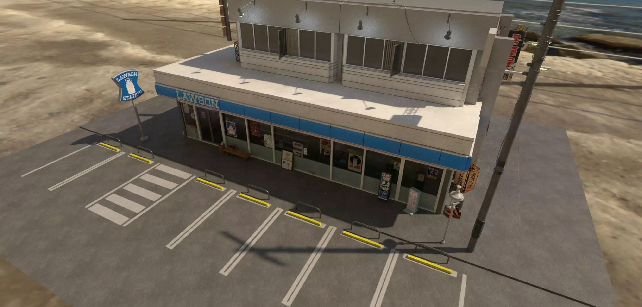 Lawson - convenience store and street- lowpoly PBR Low-poly 3D model_11
