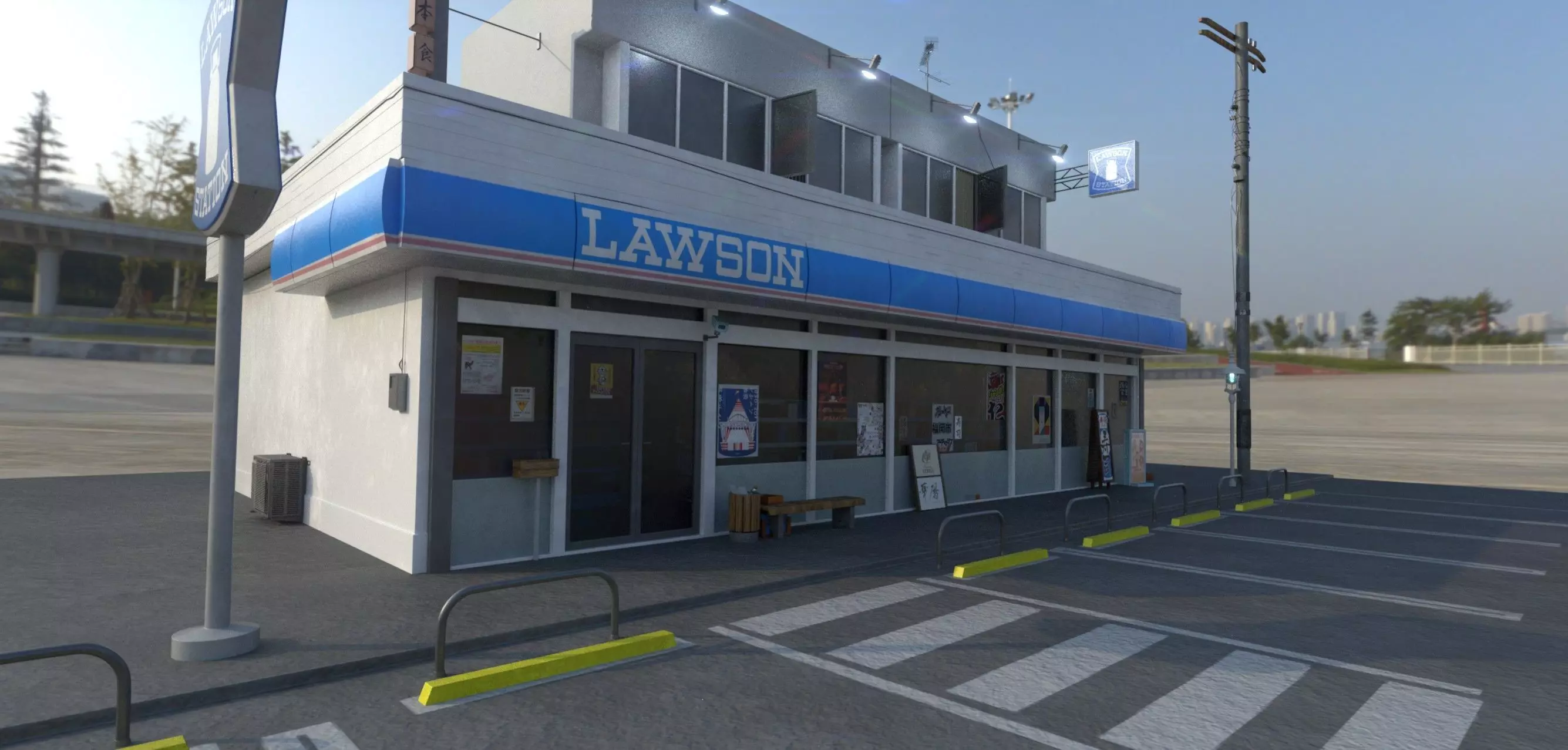 Lawson - convenience store and street- lowpoly PBR Low-poly 3D model_16