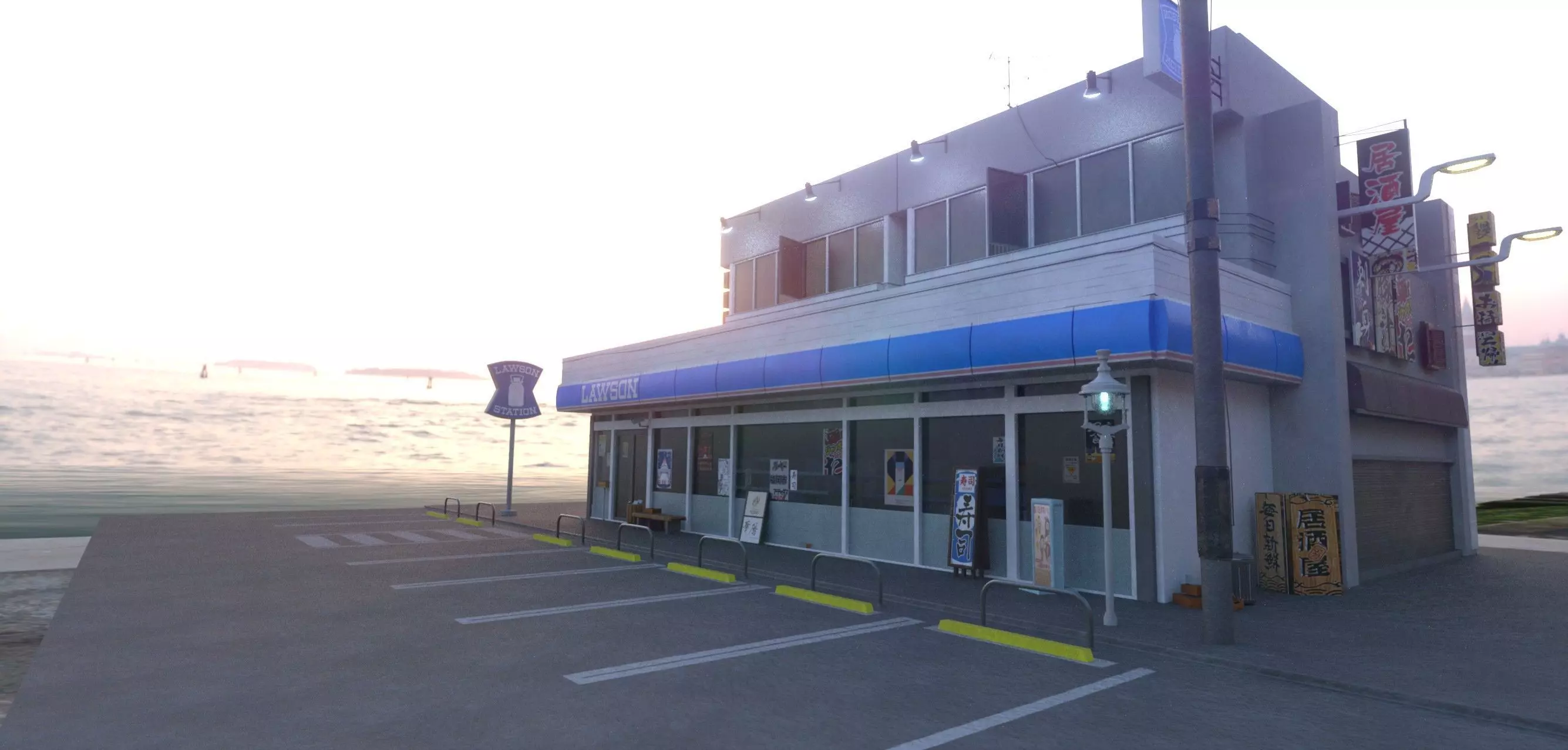 Lawson - convenience store and street- lowpoly PBR Low-poly 3D model_22