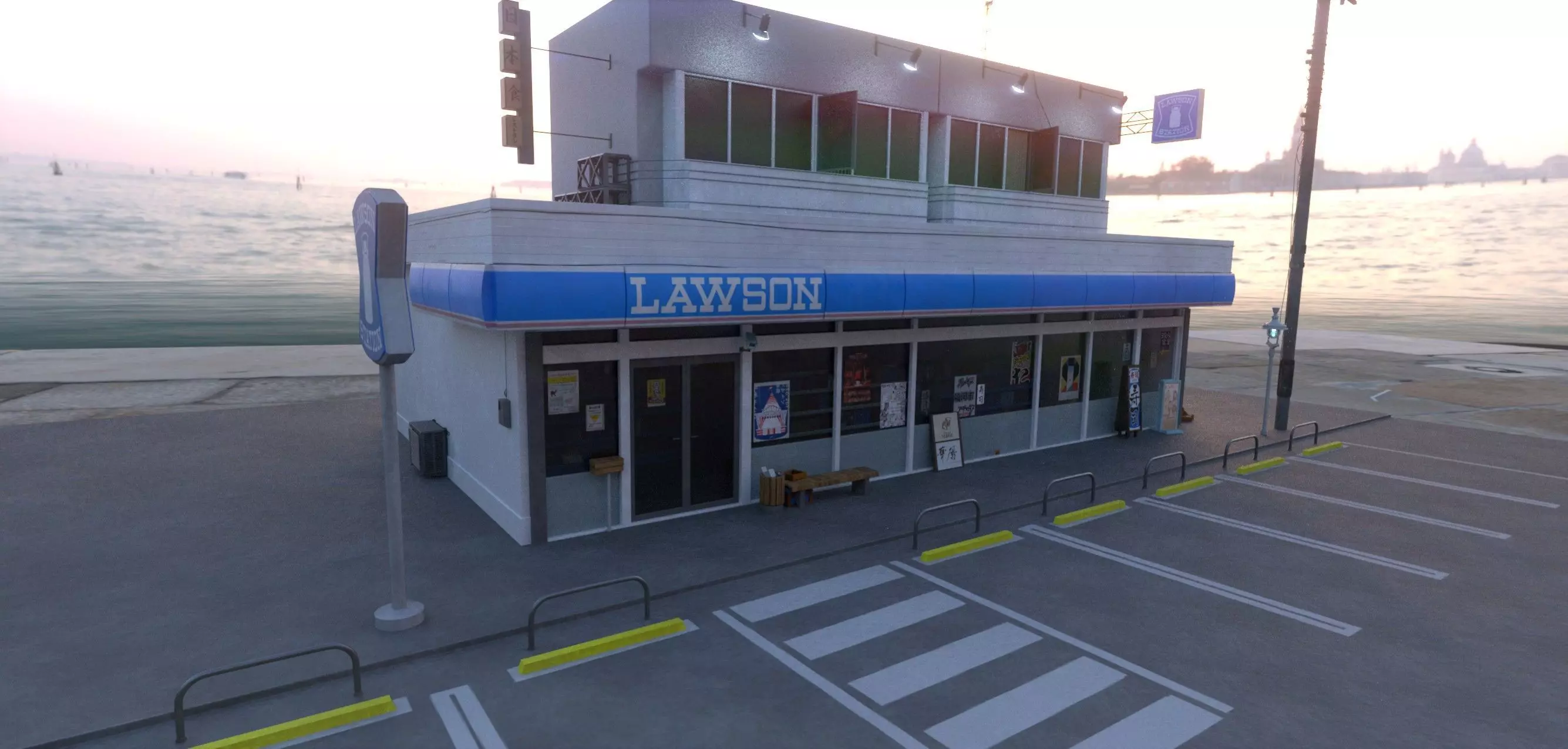 Lawson - convenience store and street- lowpoly PBR Low-poly 3D model_18