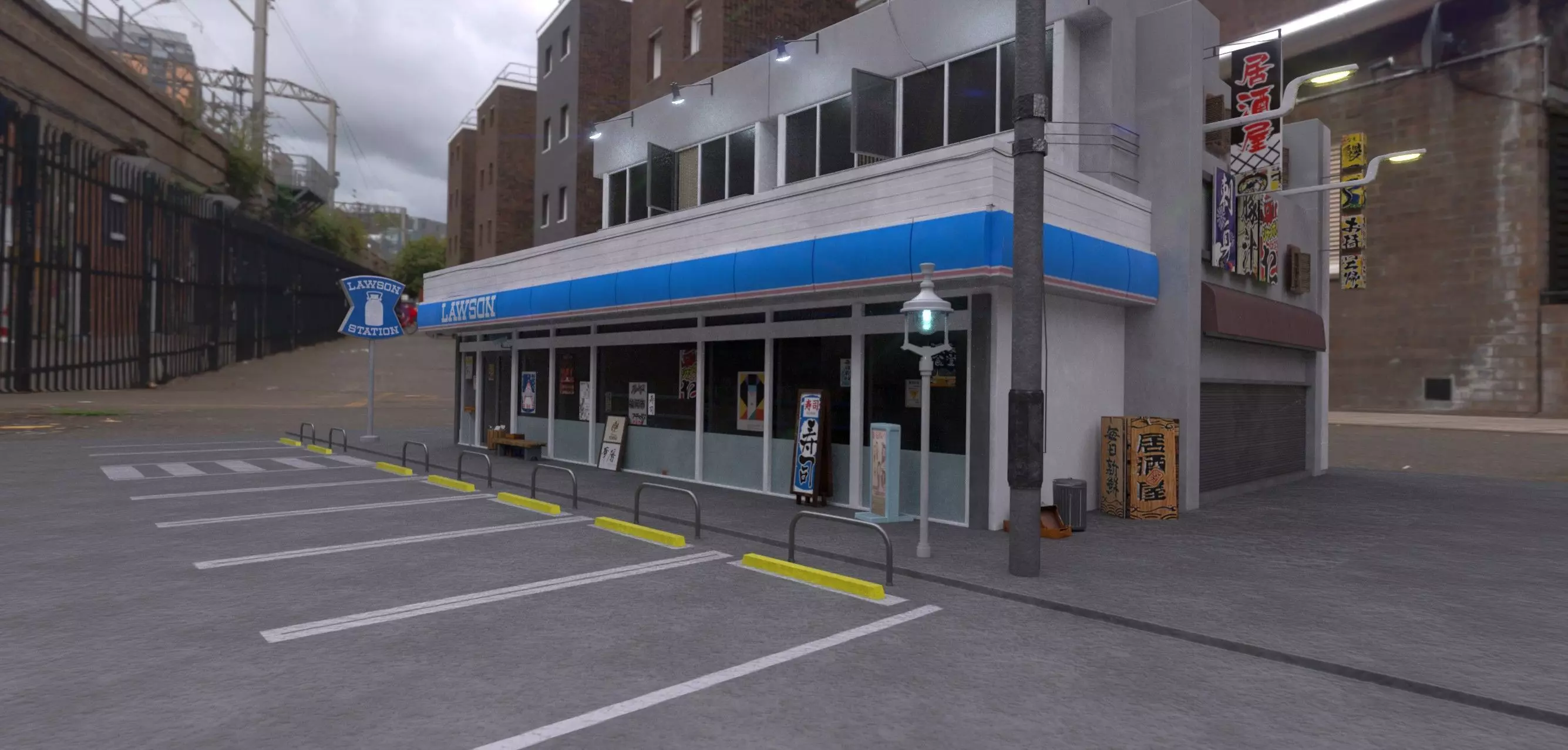 Lawson - convenience store and street- lowpoly PBR Low-poly 3D model_19