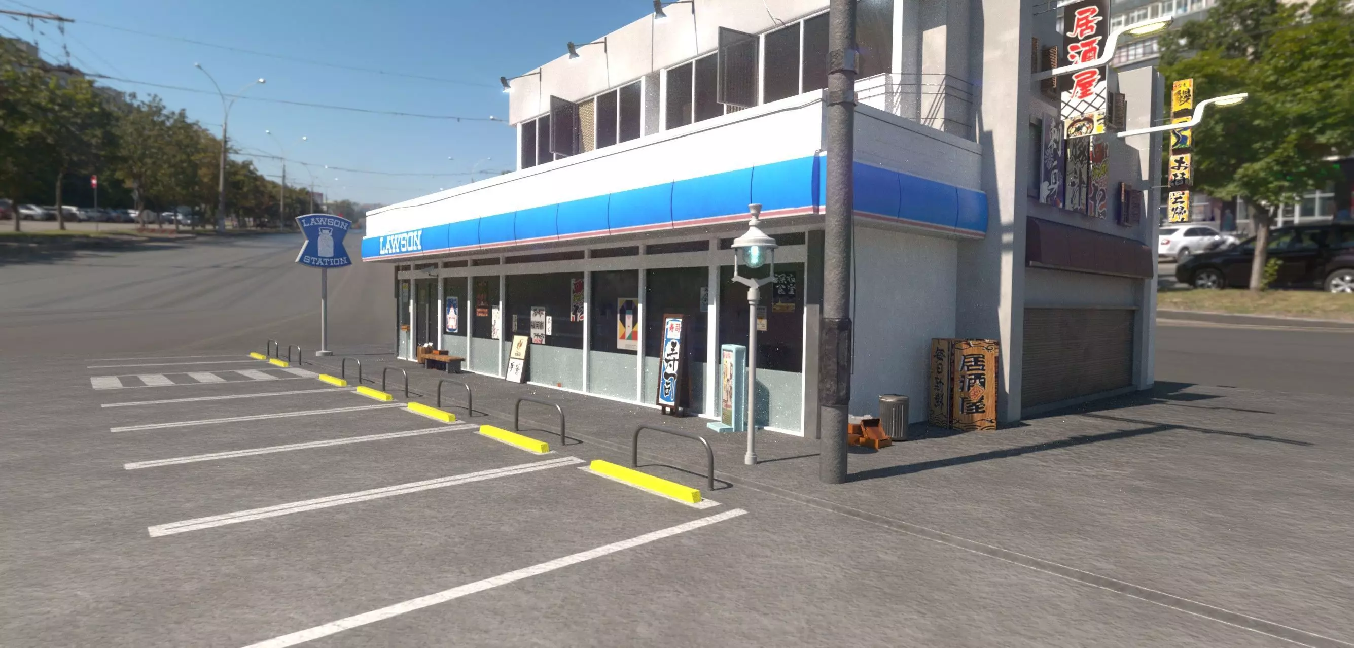 Lawson - convenience store and street- lowpoly PBR Low-poly 3D model_2