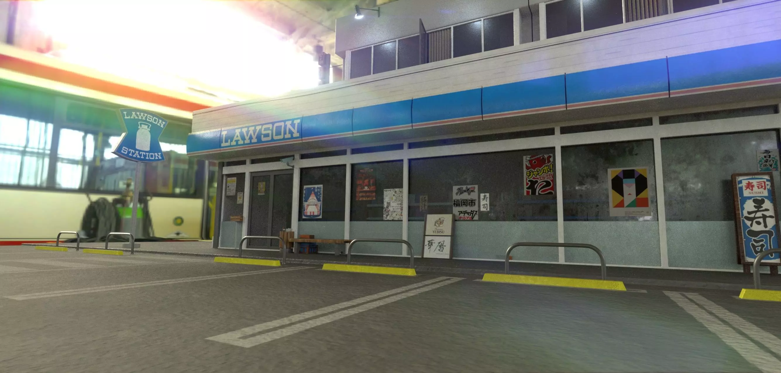 Lawson - convenience store and street- lowpoly PBR Low-poly 3D model_12