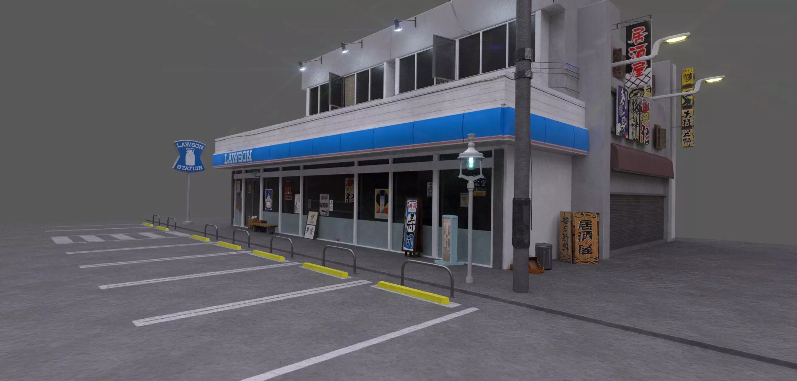 Lawson - convenience store and street- lowpoly PBR Low-poly 3D model_20