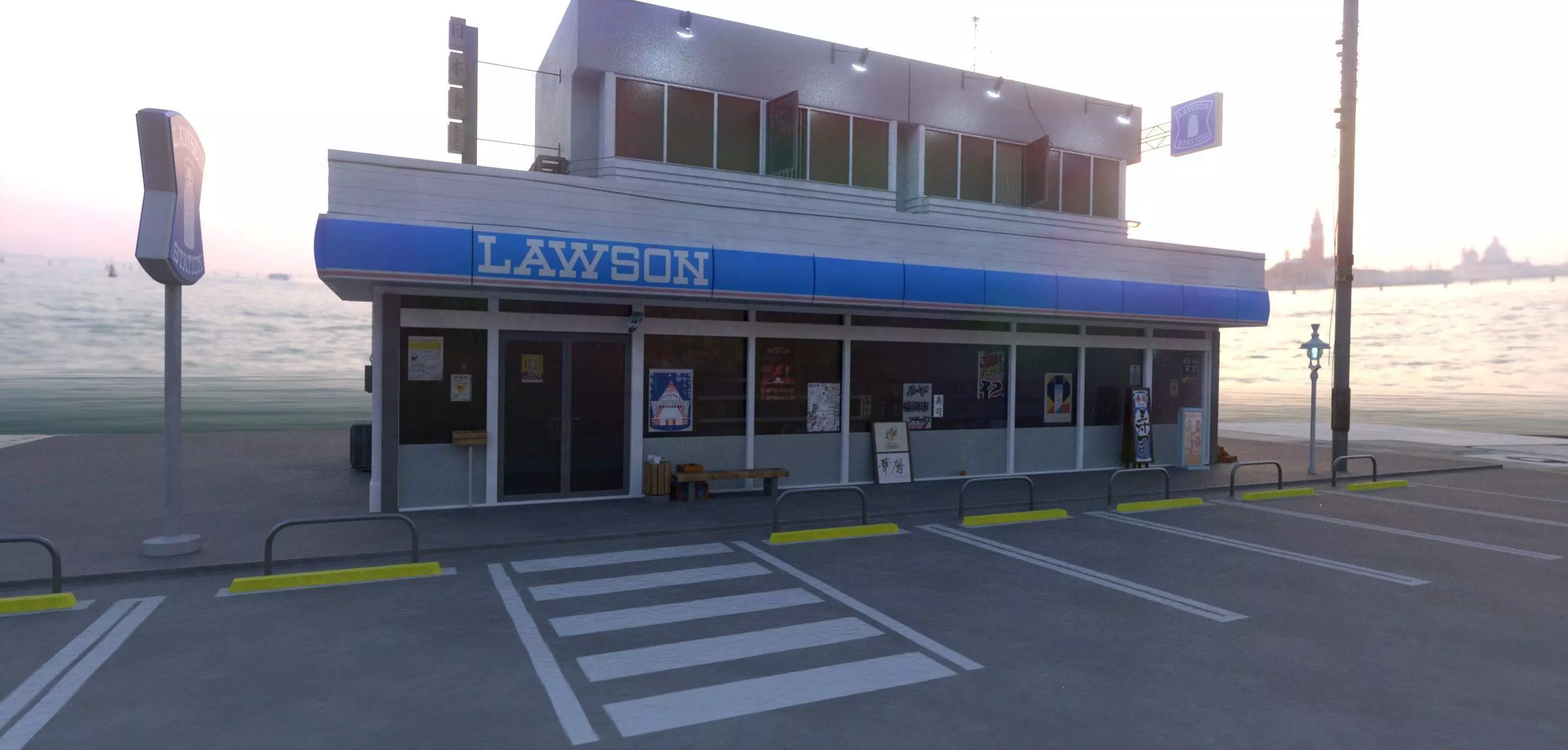 Lawson - convenience store and street- lowpoly PBR Low-poly 3D model_5