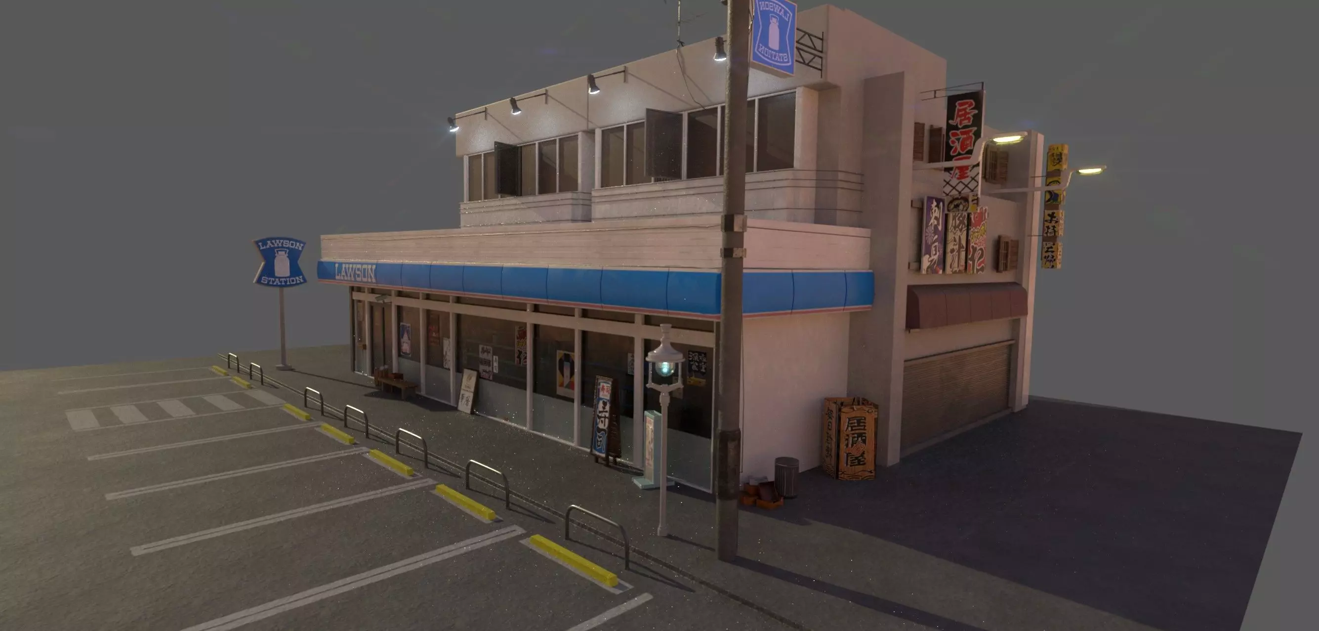 Lawson - convenience store and street- lowpoly PBR Low-poly 3D model_14