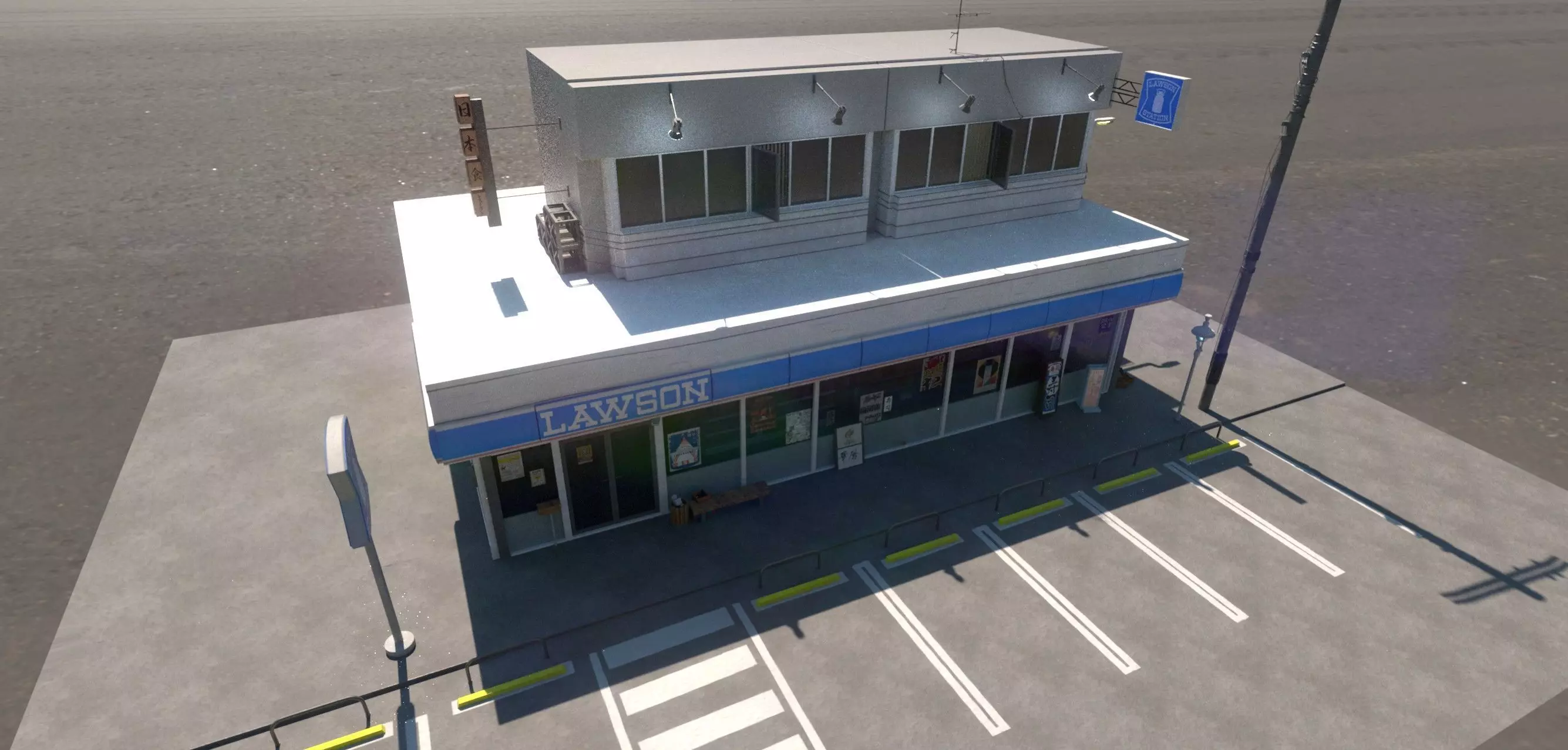 Lawson - convenience store and street- lowpoly PBR Low-poly 3D model_9