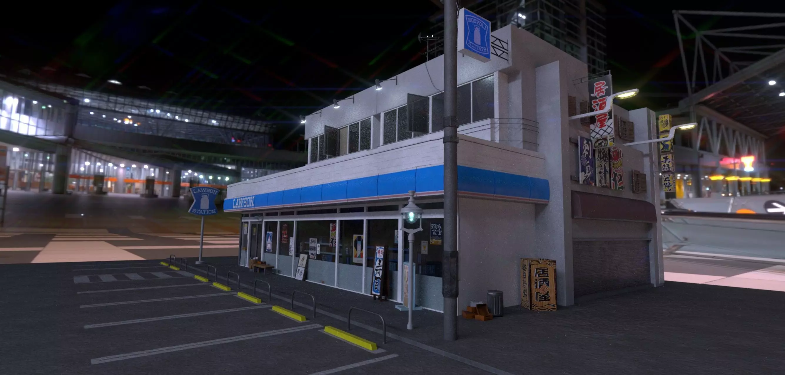 Lawson - convenience store and street- lowpoly PBR Low-poly 3D model_4