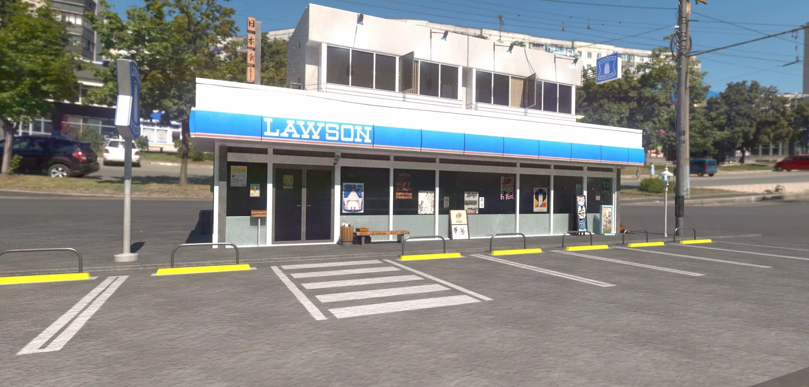 Lawson - convenience store and street- lowpoly PBR Low-poly 3D model_1