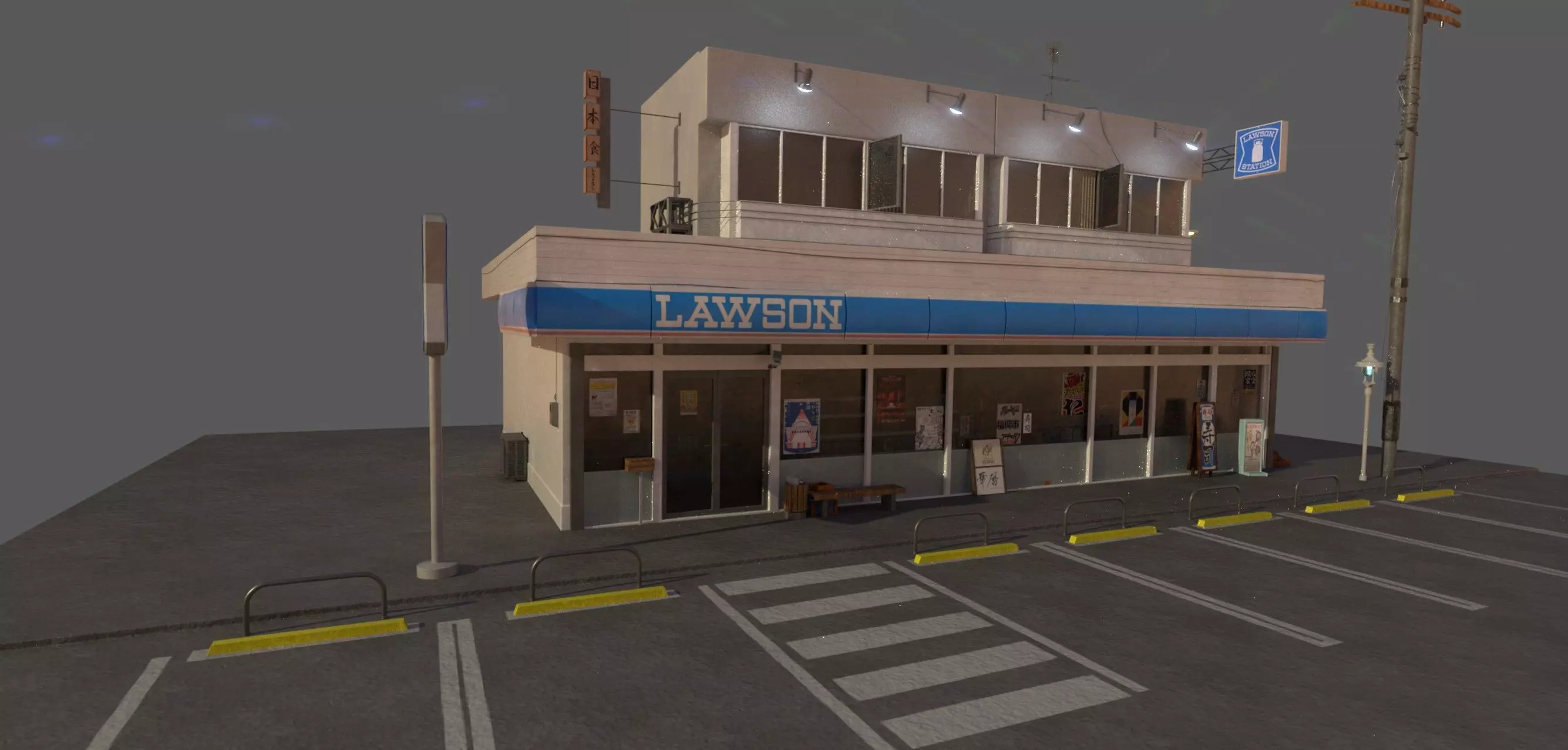 Lawson - convenience store and street- lowpoly PBR Low-poly 3D model_10