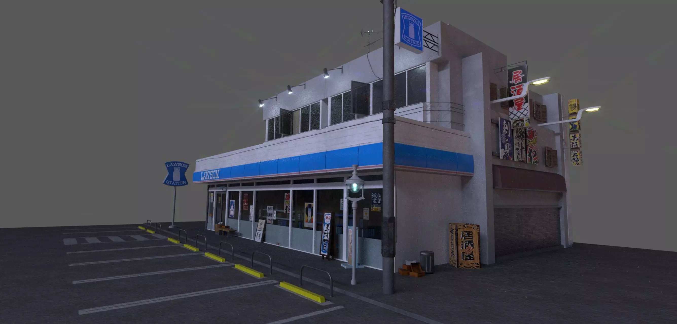 Lawson - convenience store and street- lowpoly PBR Low-poly 3D model_21