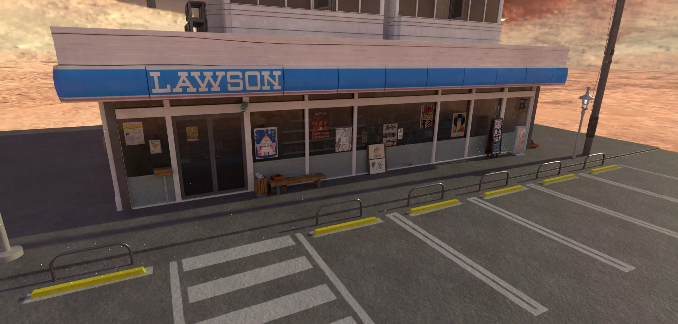 Lawson - convenience store and street- lowpoly PBR Low-poly 3D model_15