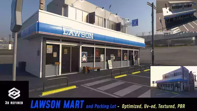 Lawson - convenience store and street- lowpoly PBR Low-poly 3D model Lawson - convenience store and street- lowpoly PBR Low-poly 3D model