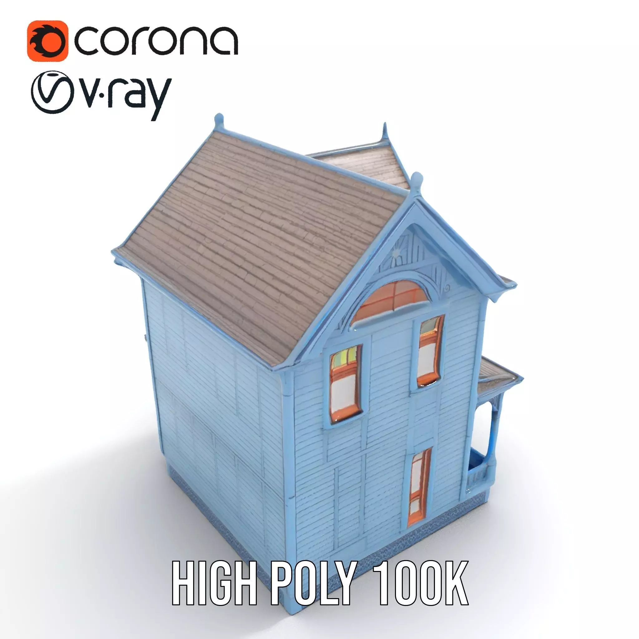 Victorian Blue House model pack Low-poly 3D model_20