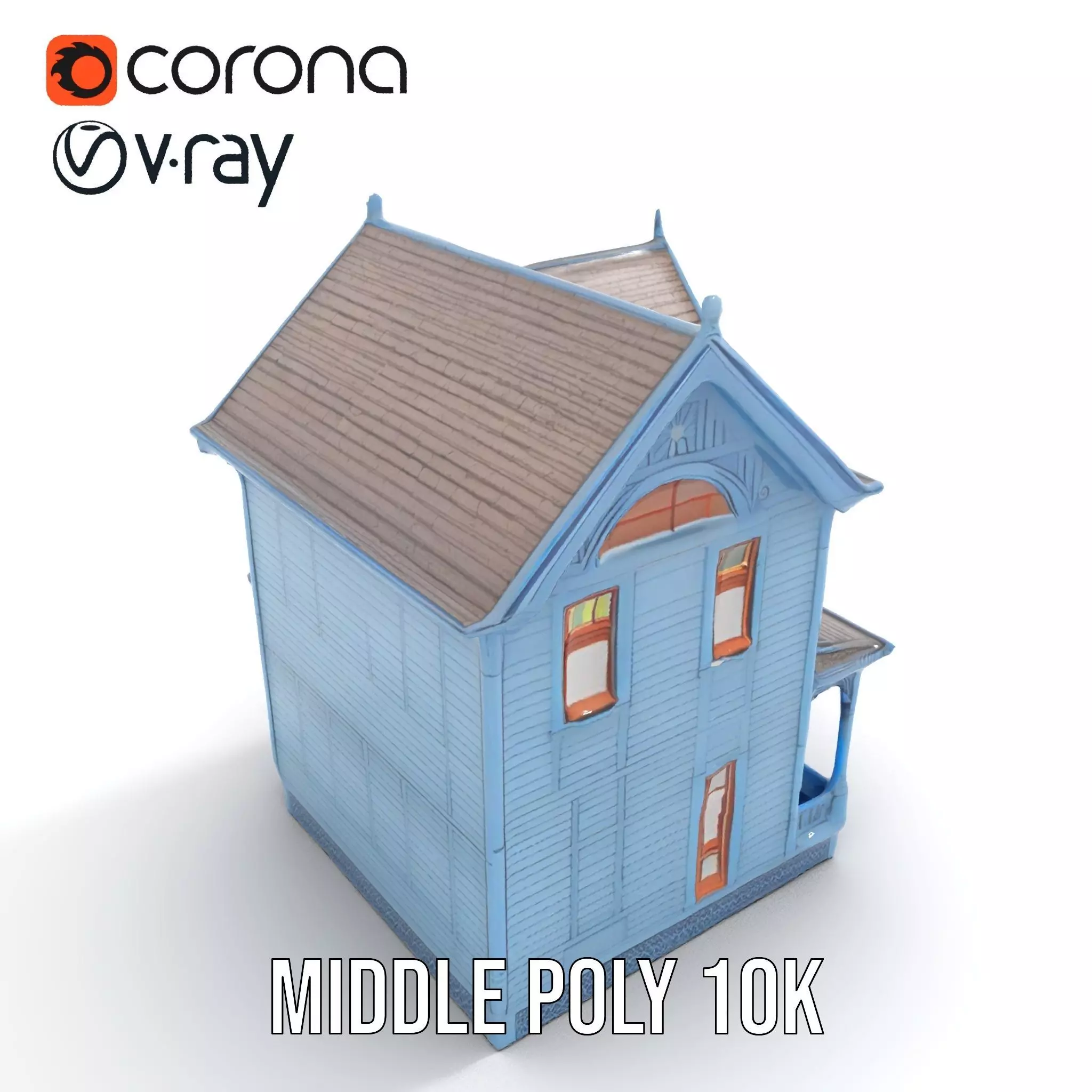 Victorian Blue House model pack Low-poly 3D model_7