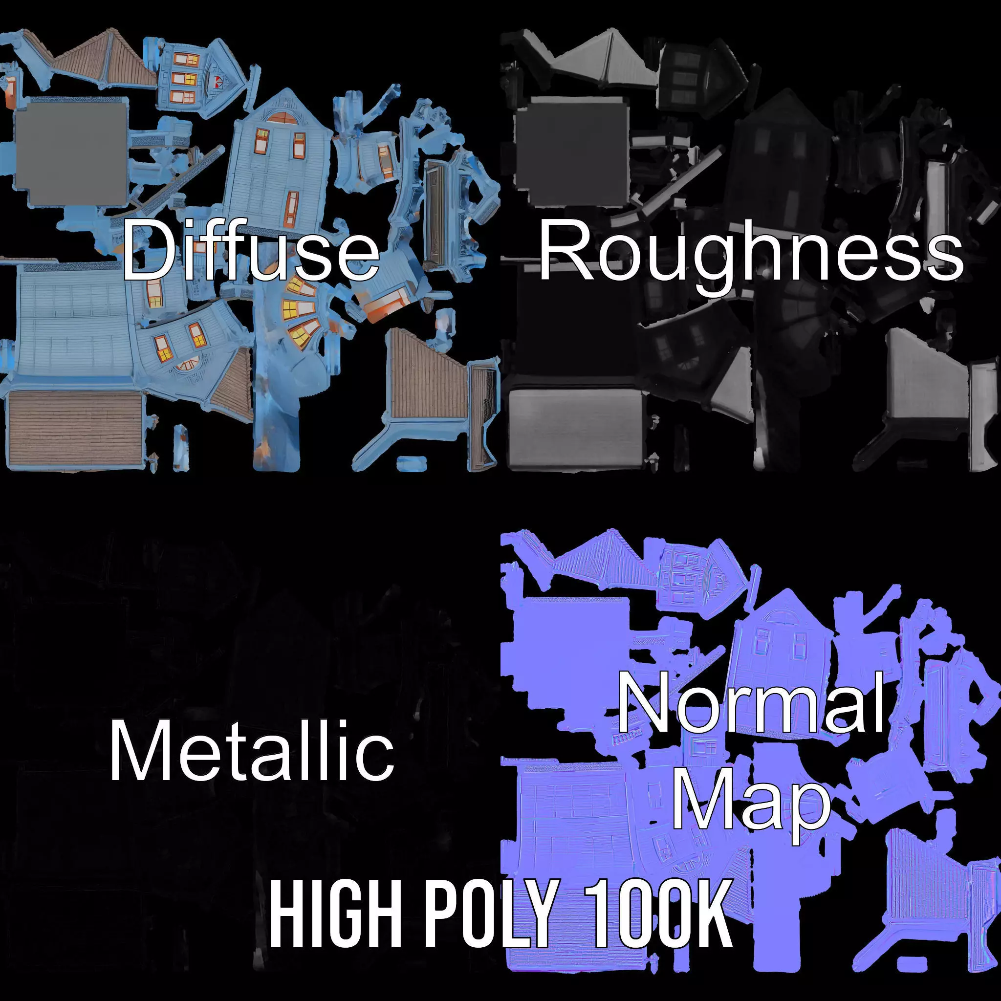 Victorian Blue House model pack Low-poly 3D model_4