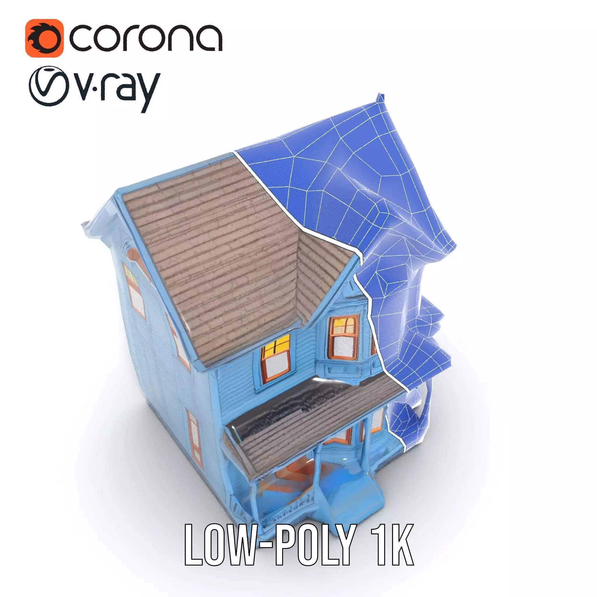 Victorian Blue House model pack Low-poly 3D model_13