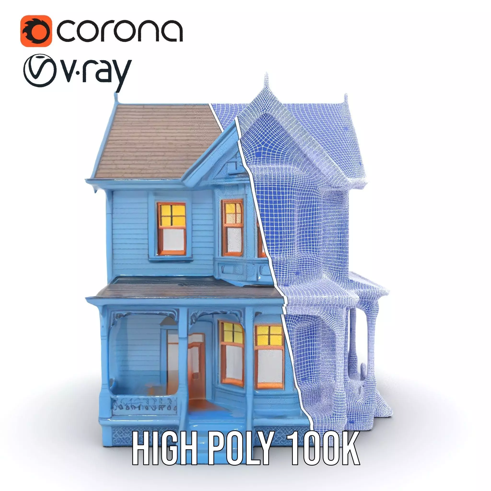 Victorian Blue House model pack Low-poly 3D model_35