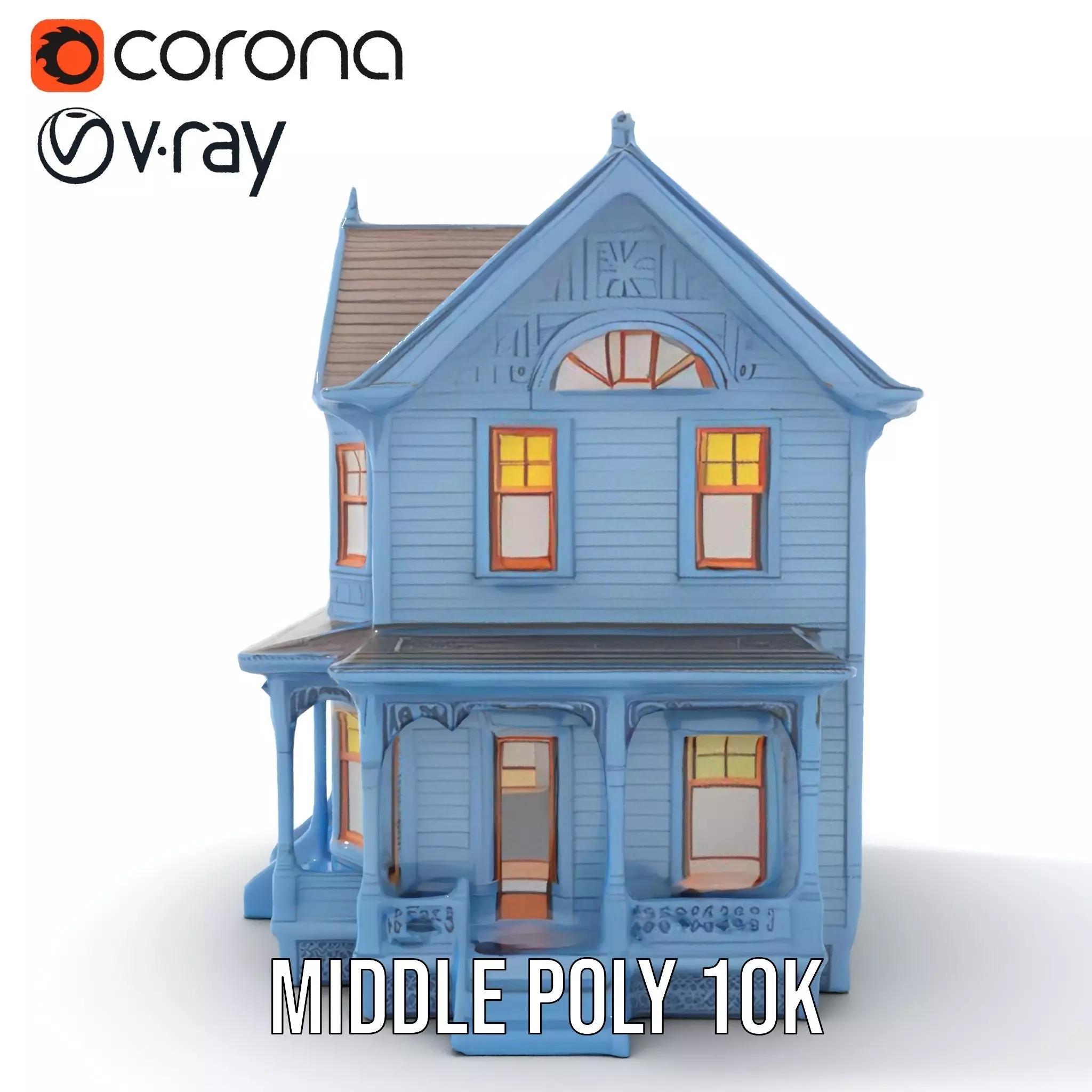Victorian Blue House model pack Low-poly 3D model_14