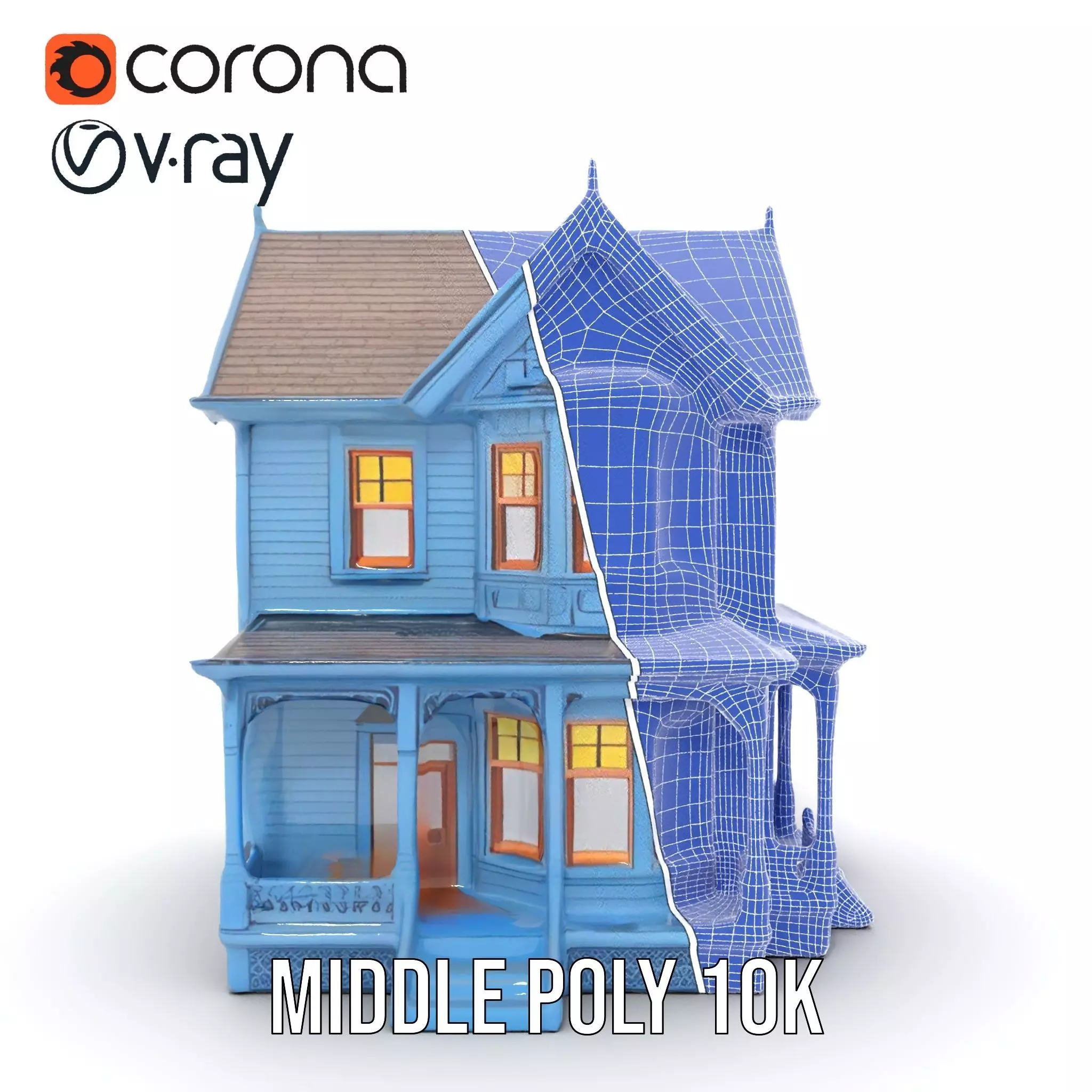 Victorian Blue House model pack Low-poly 3D model_30