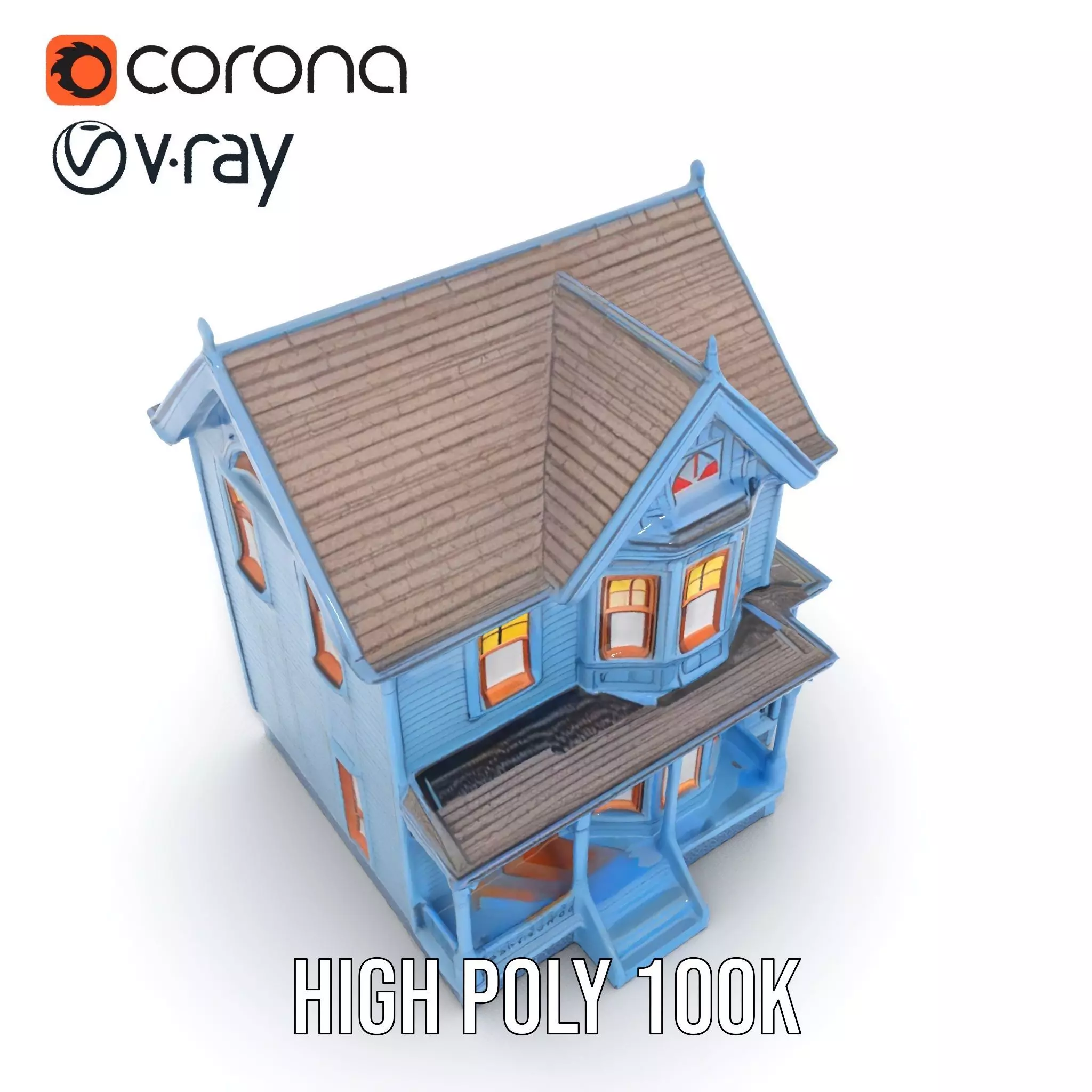 Victorian Blue House model pack Low-poly 3D model_23