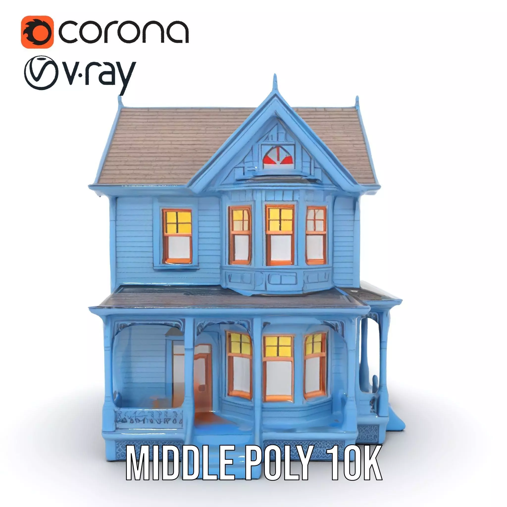 Victorian Blue House model pack Low-poly 3D model_18