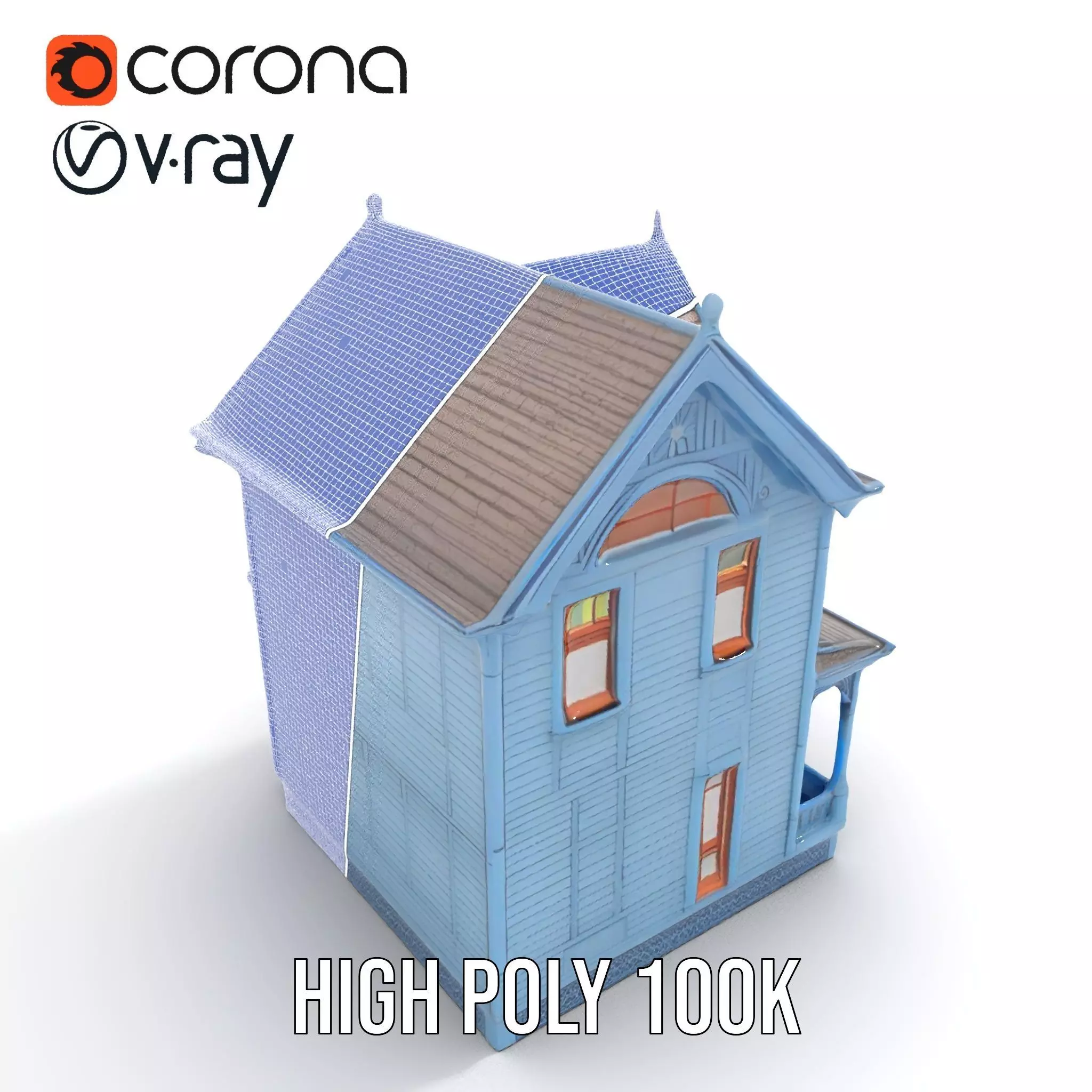 Victorian Blue House model pack Low-poly 3D model_33
