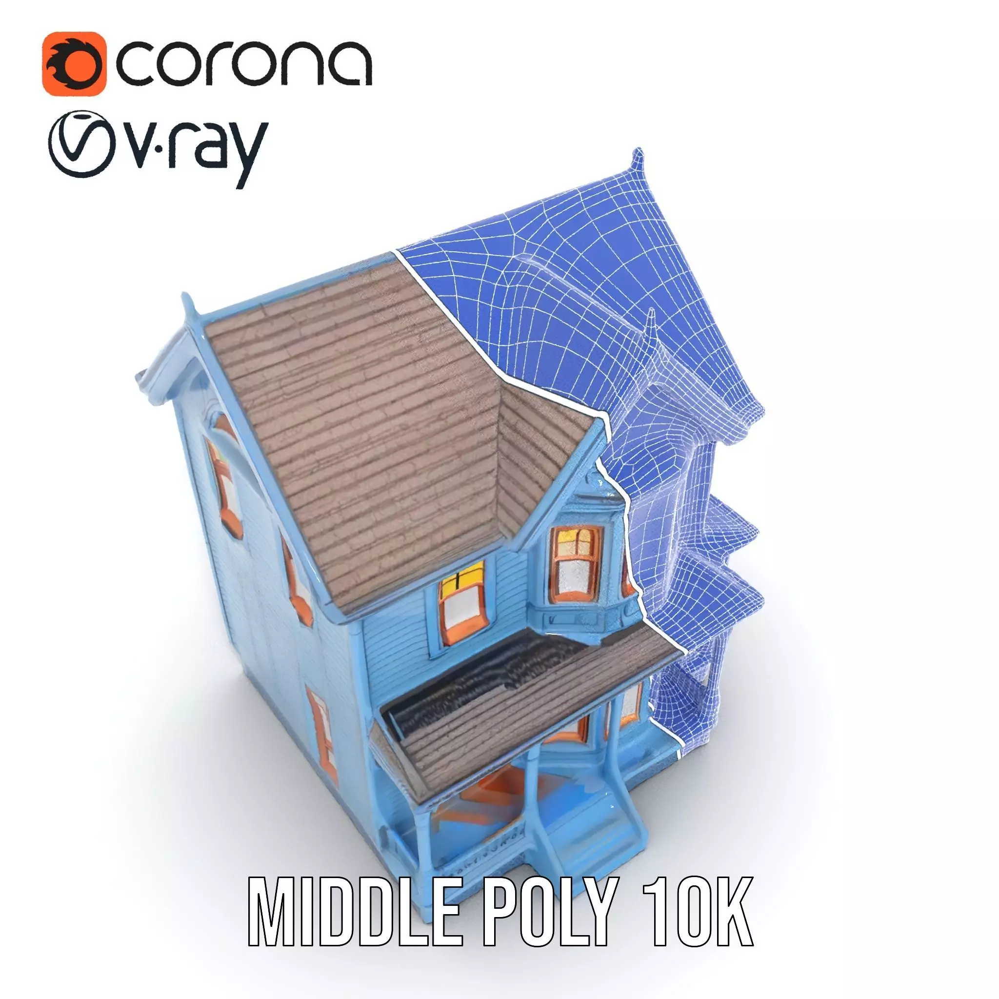 Victorian Blue House model pack Low-poly 3D model_16