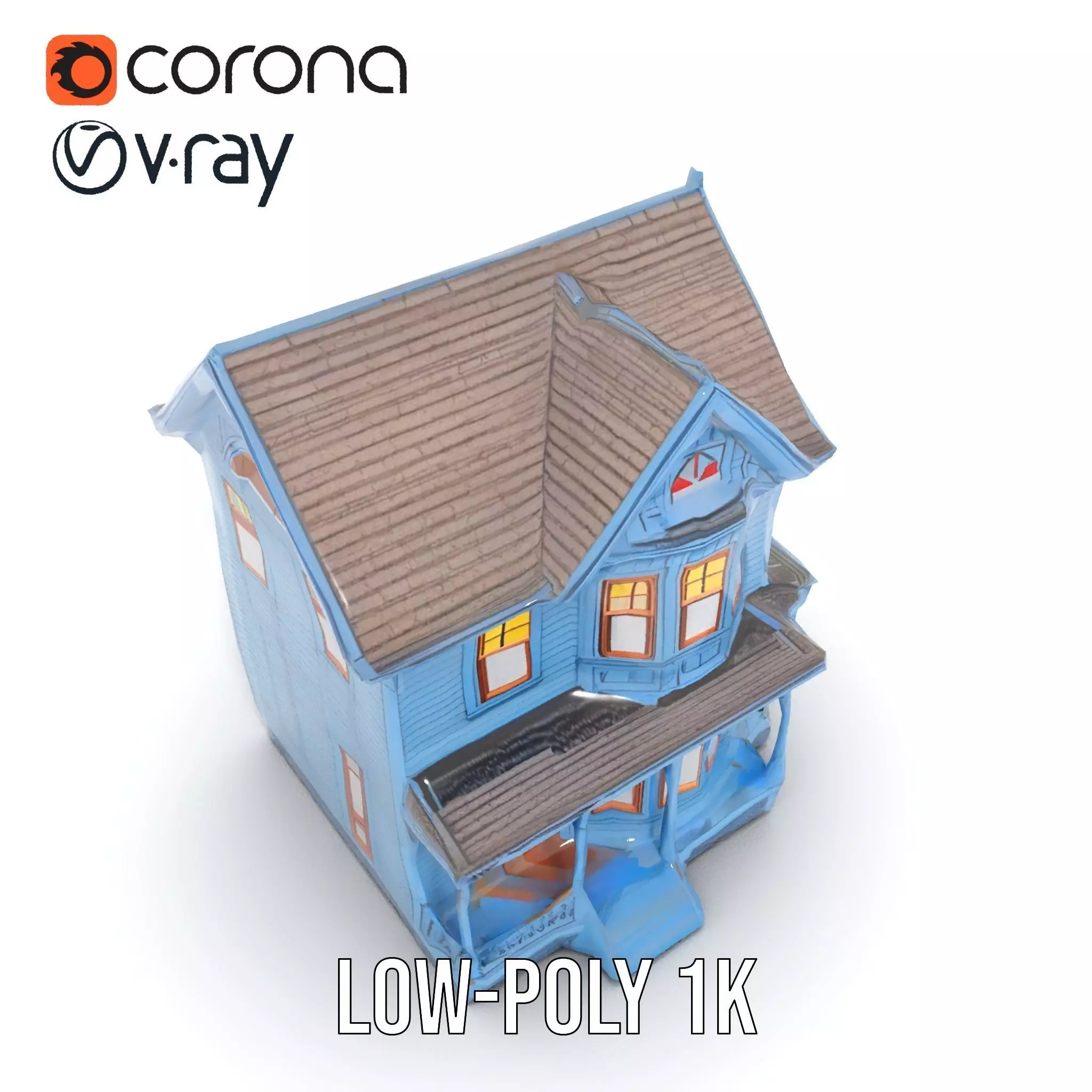 Victorian Blue House model pack Low-poly 3D model_17