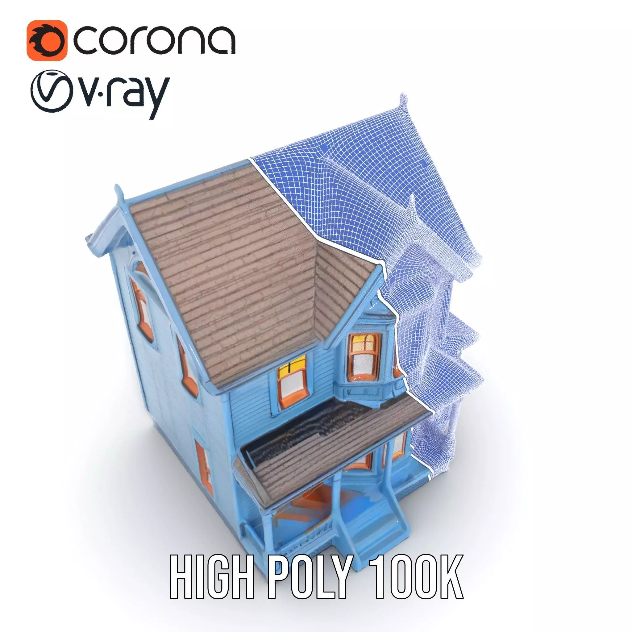 Victorian Blue House model pack Low-poly 3D model_32