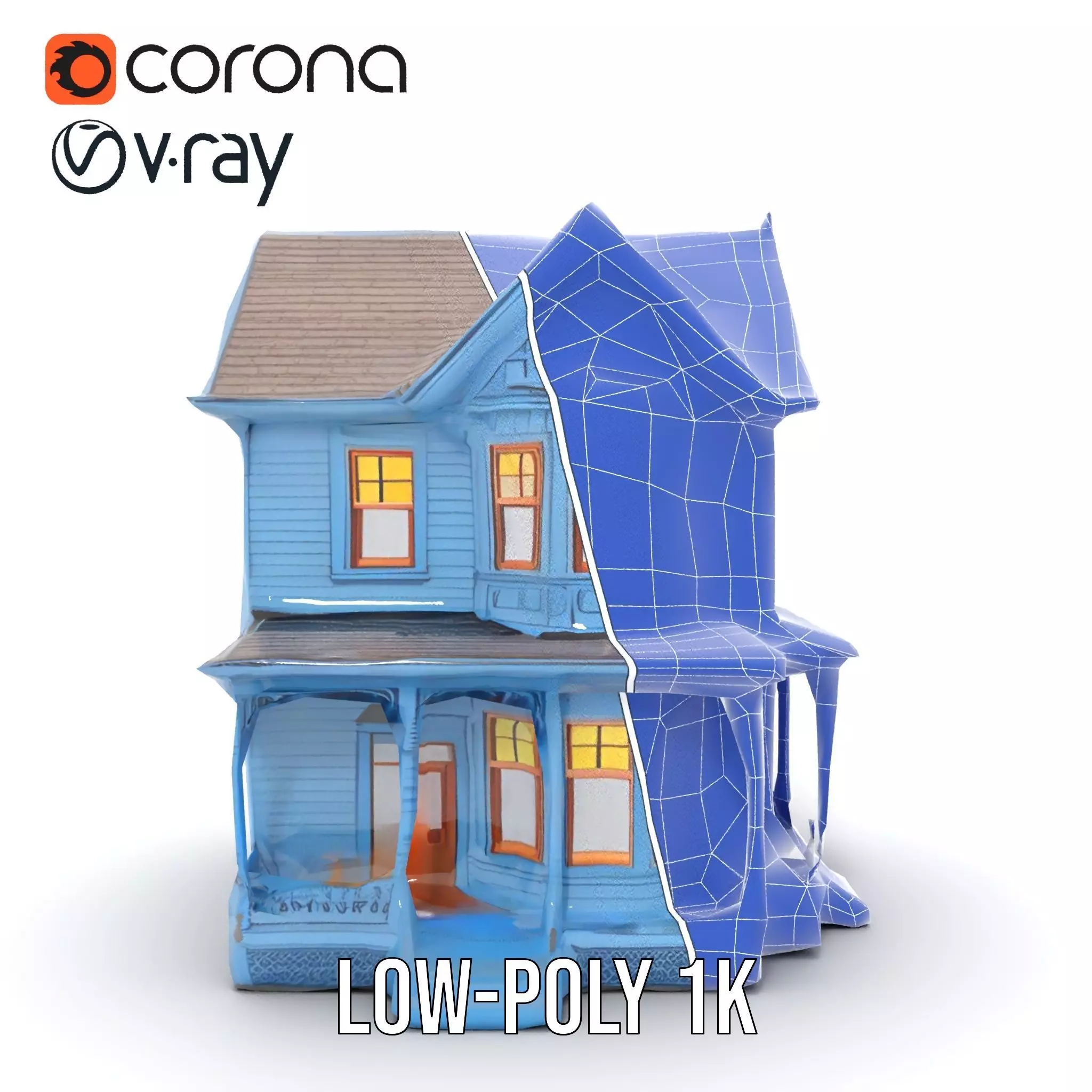 Victorian Blue House model pack Low-poly 3D model_31