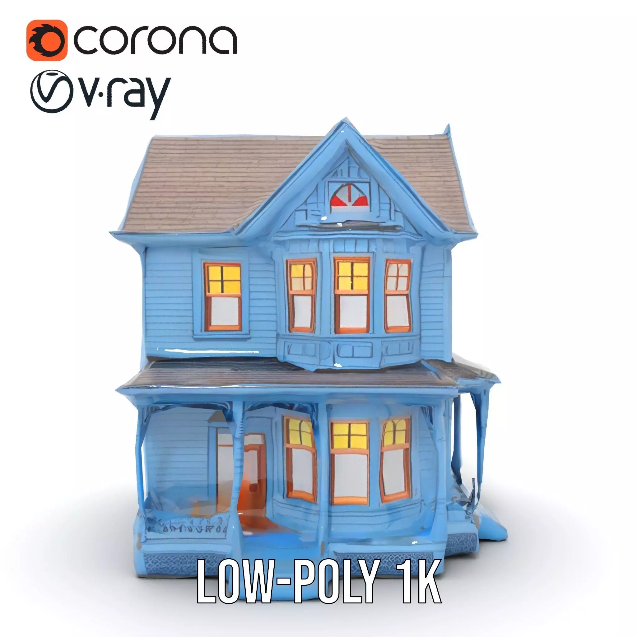 Victorian Blue House model pack Low-poly 3D model_8