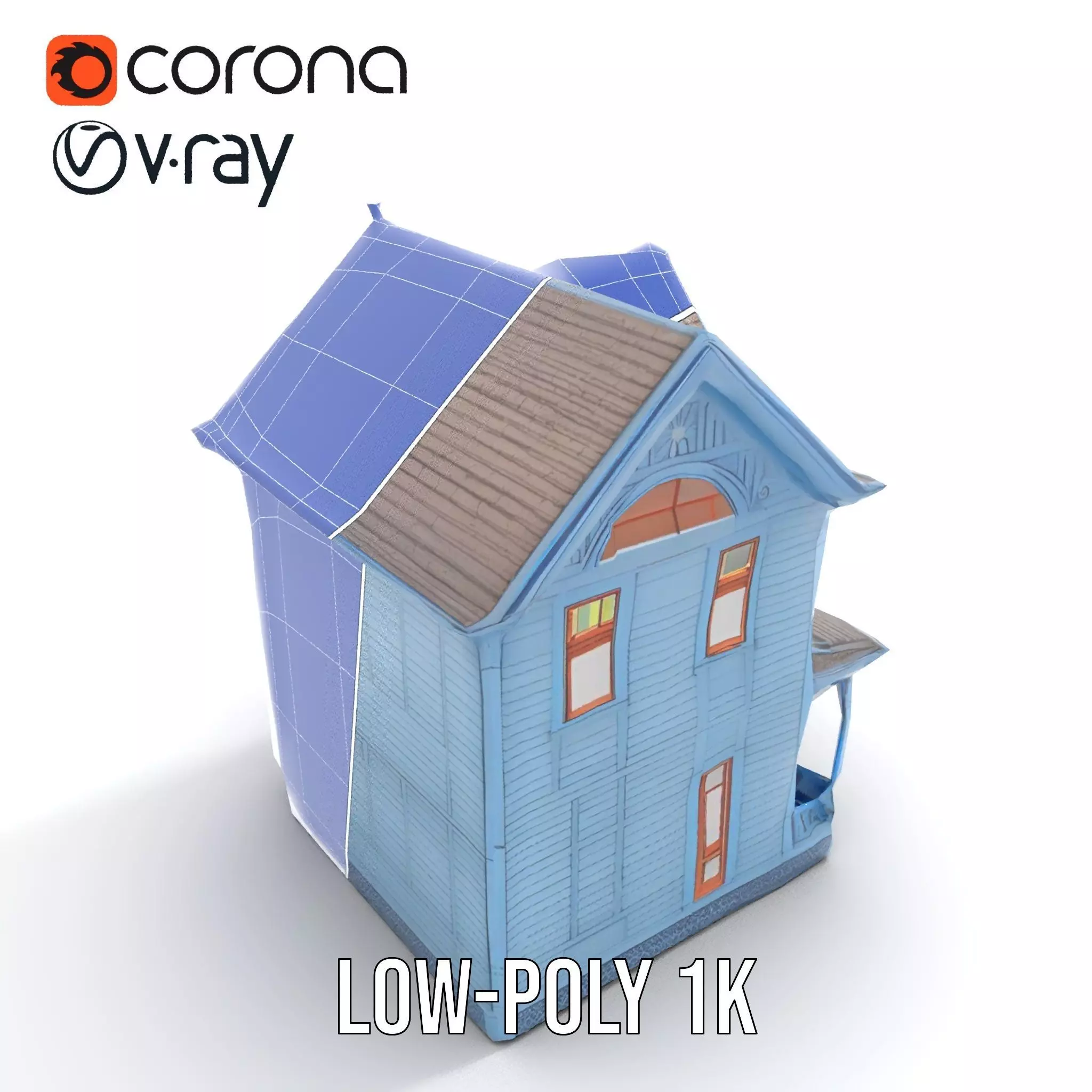 Victorian Blue House model pack Low-poly 3D model_25
