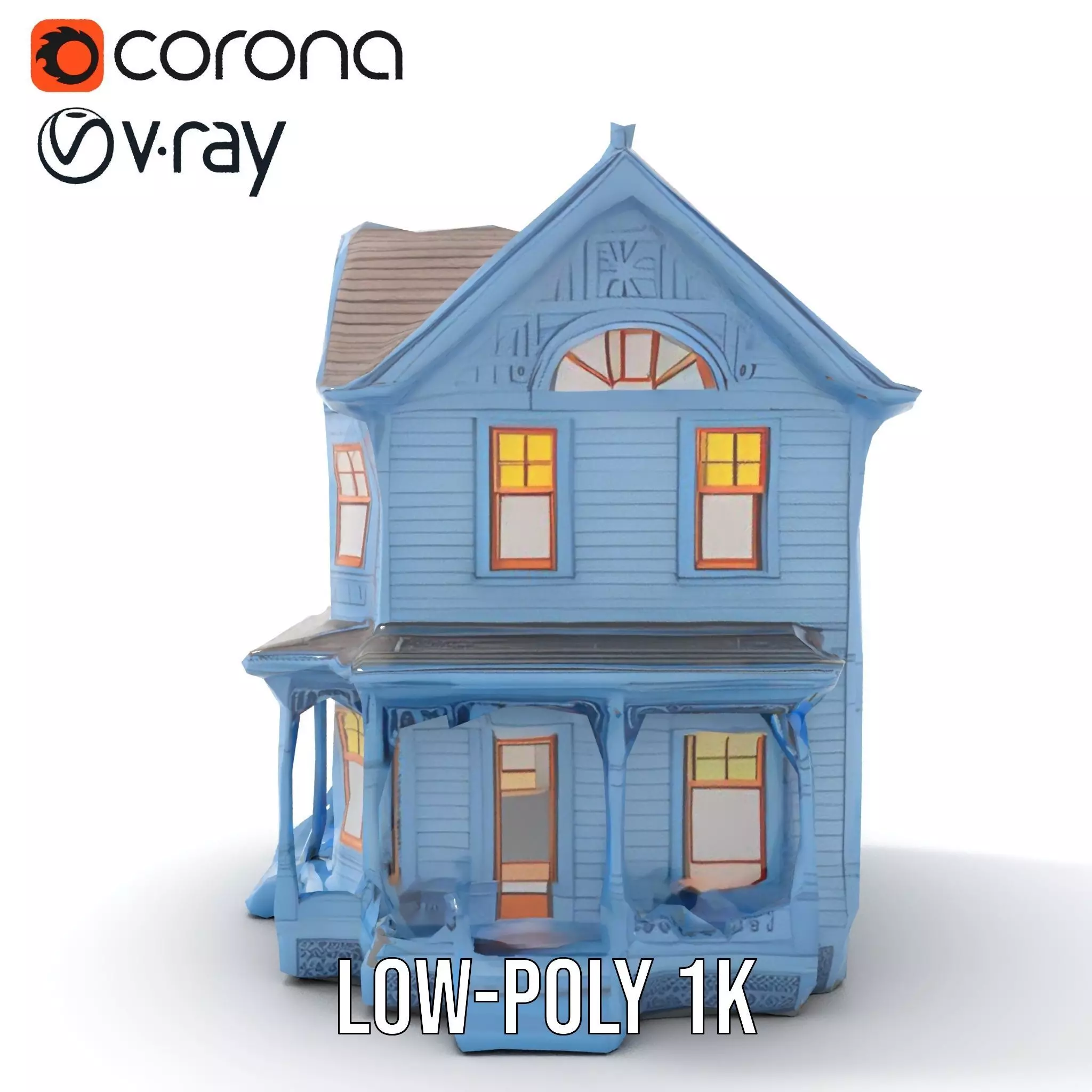 Victorian Blue House model pack Low-poly 3D model_19