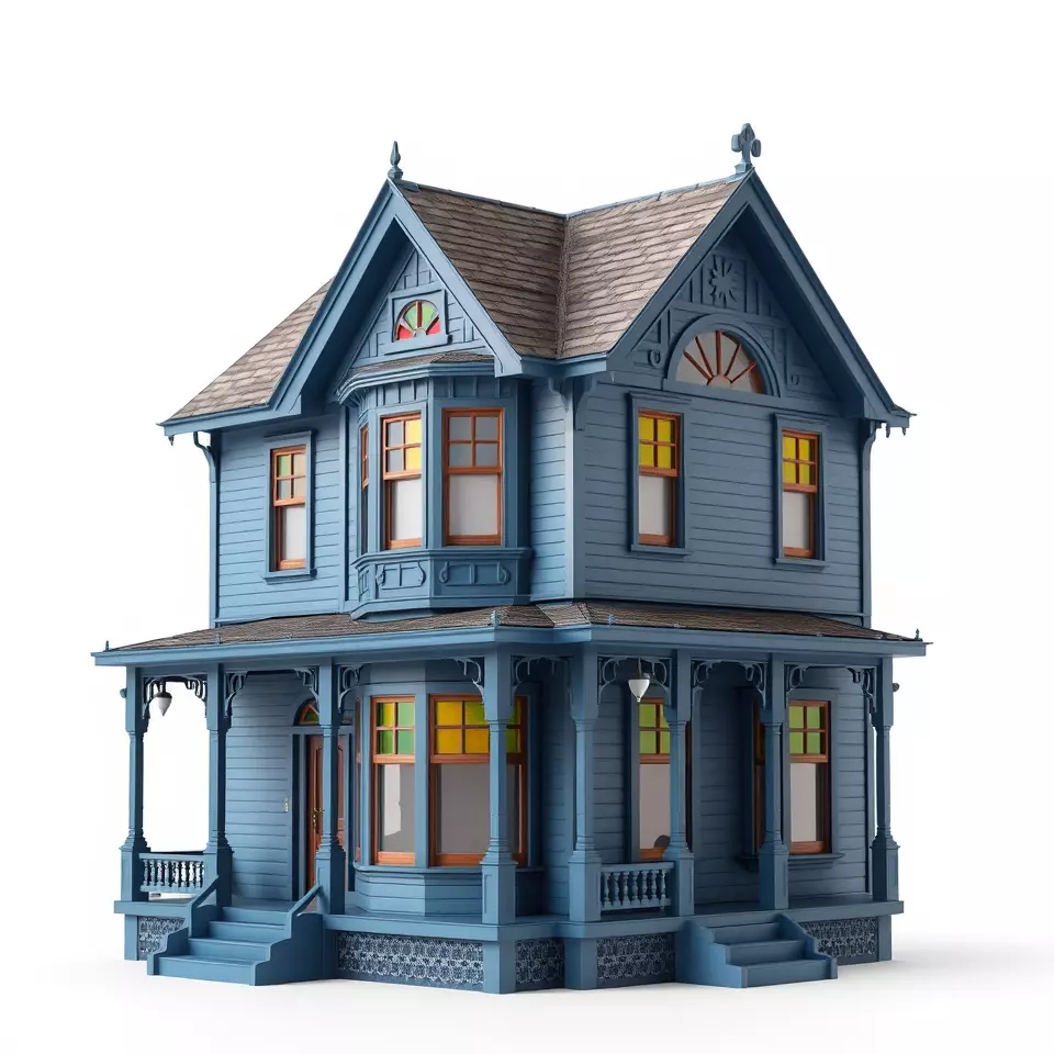 Victorian Blue House model pack Low-poly 3D model_3