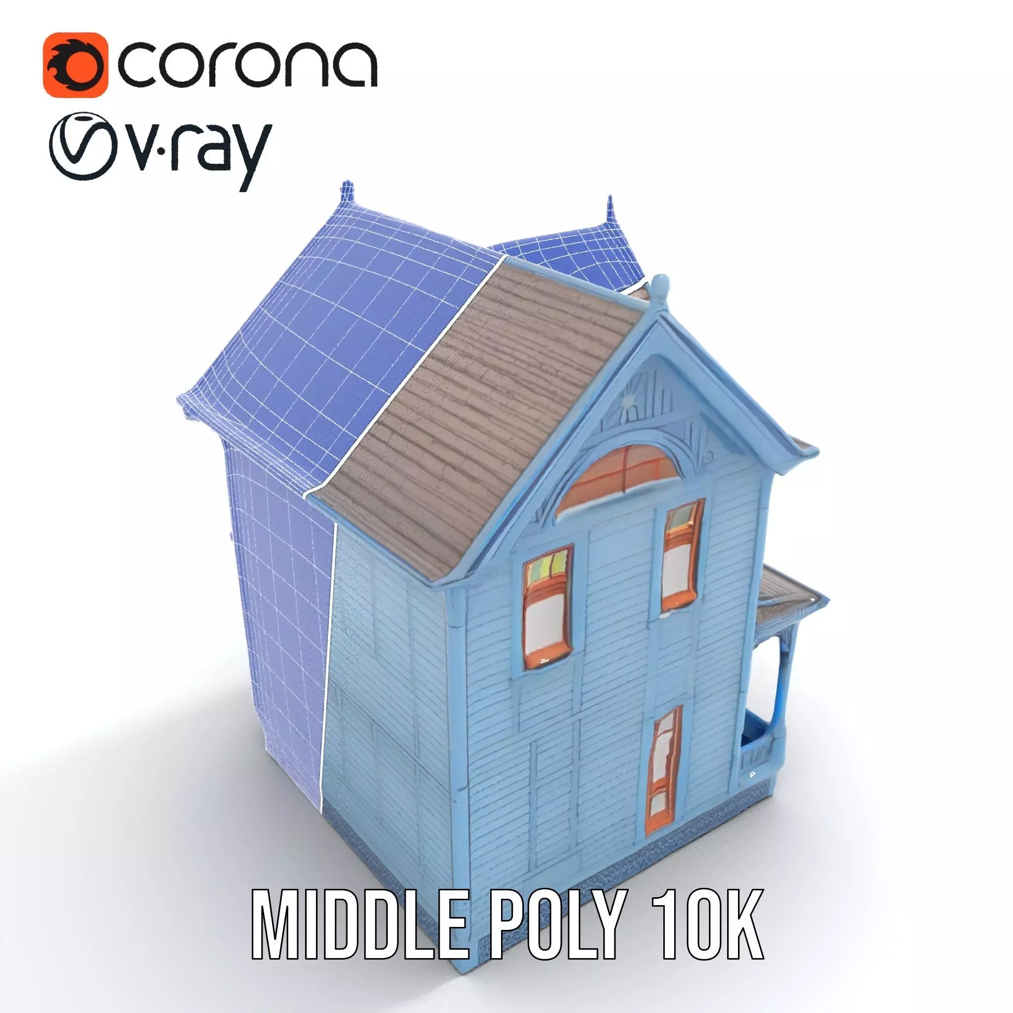 Victorian Blue House model pack Low-poly 3D model_27