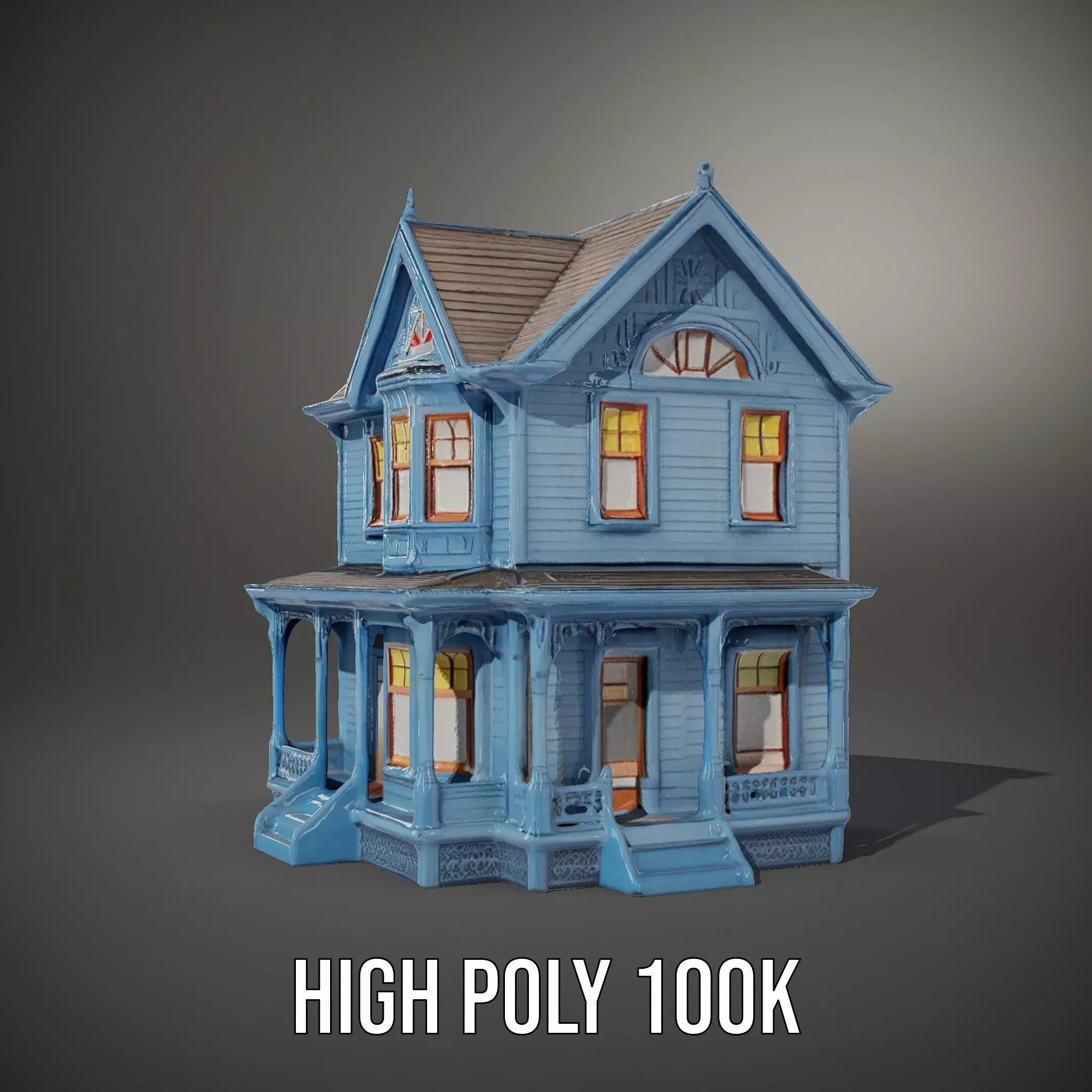 Victorian Blue House model pack Low-poly 3D model_11