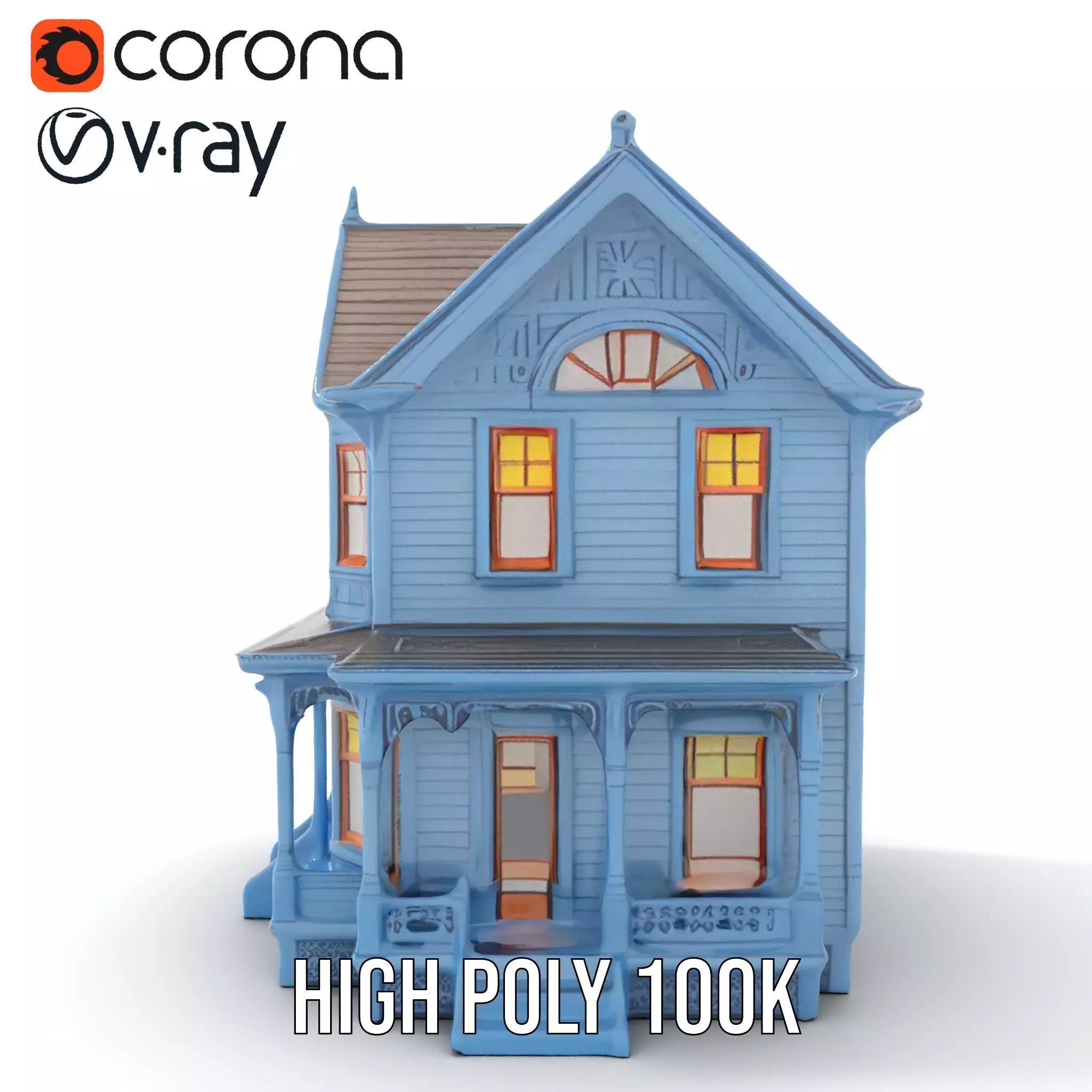 Victorian Blue House model pack Low-poly 3D model_29