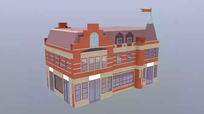 Stylized European Building 3D Model Low Poly Town Architecture