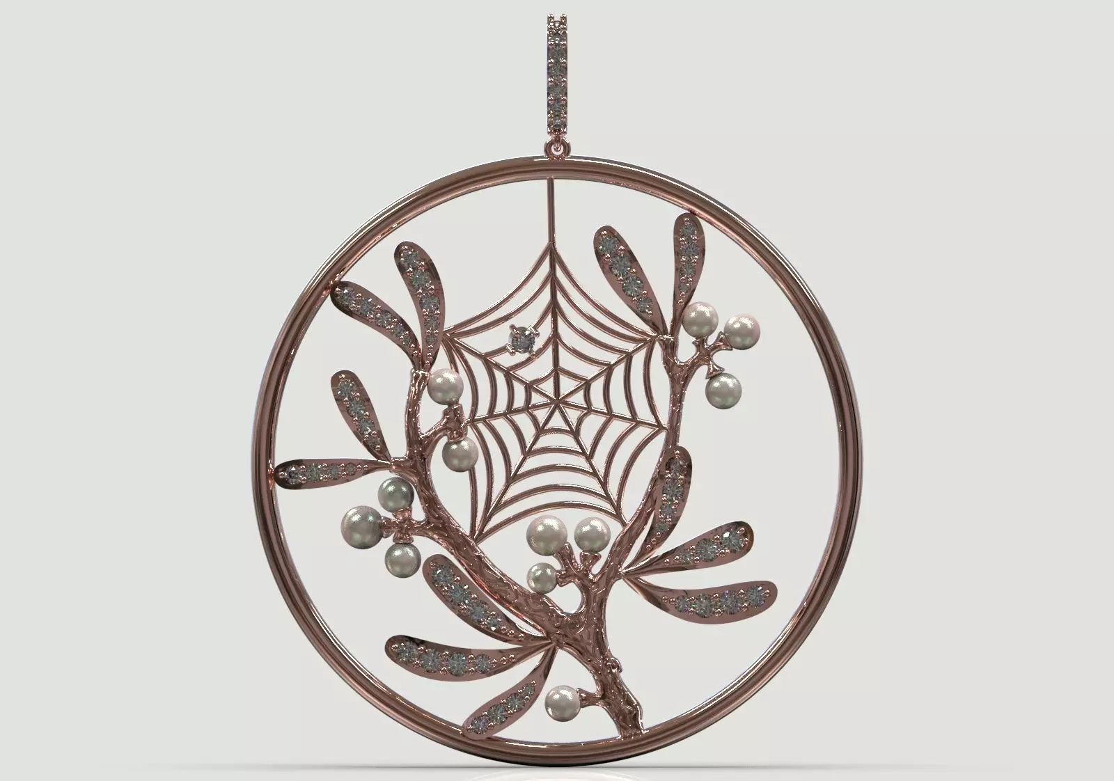 Plaque Spiderweb with Mistletoe Flowers pp0062 3D print model_14