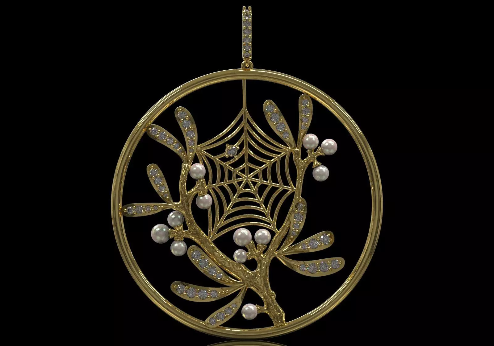 Plaque Spiderweb with Mistletoe Flowers pp0062 3D print model_12