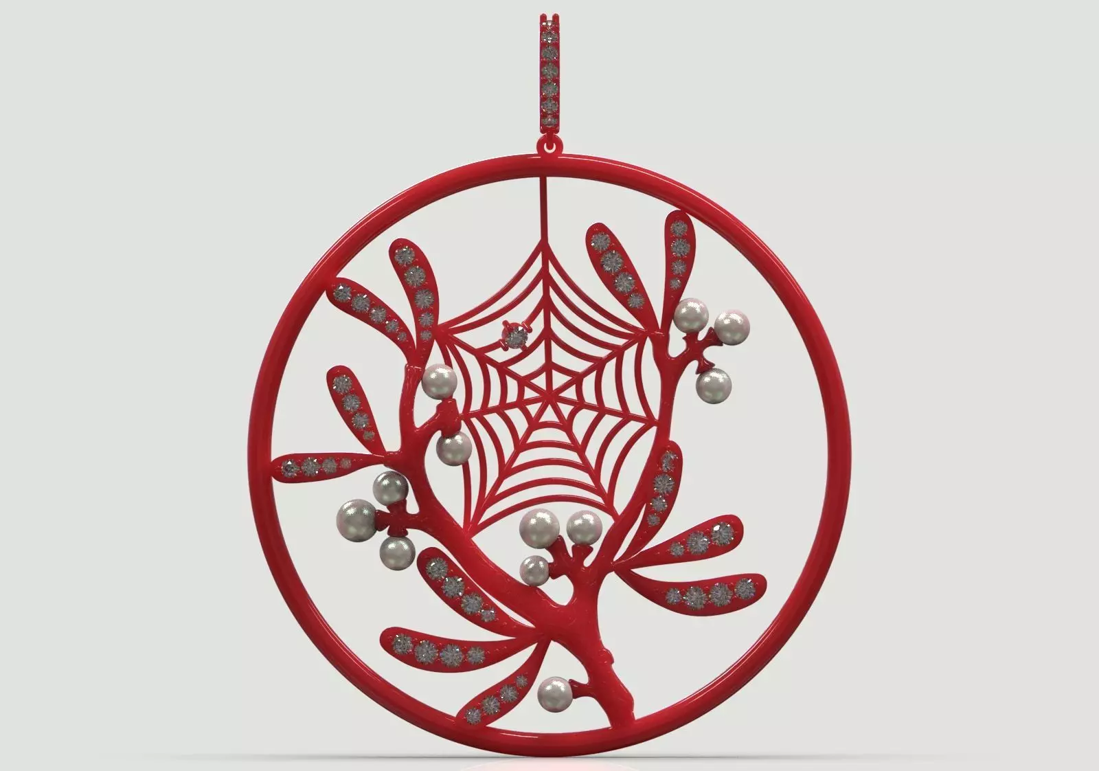 Plaque Spiderweb with Mistletoe Flowers pp0062 3D print model_17