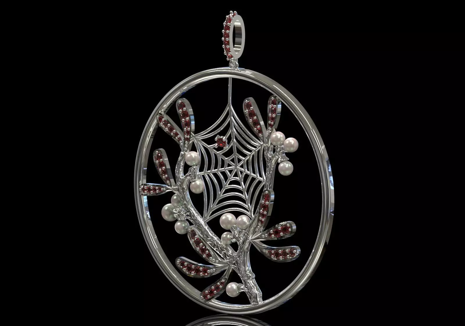 Plaque Spiderweb with Mistletoe Flowers pp0062 3D print model_3